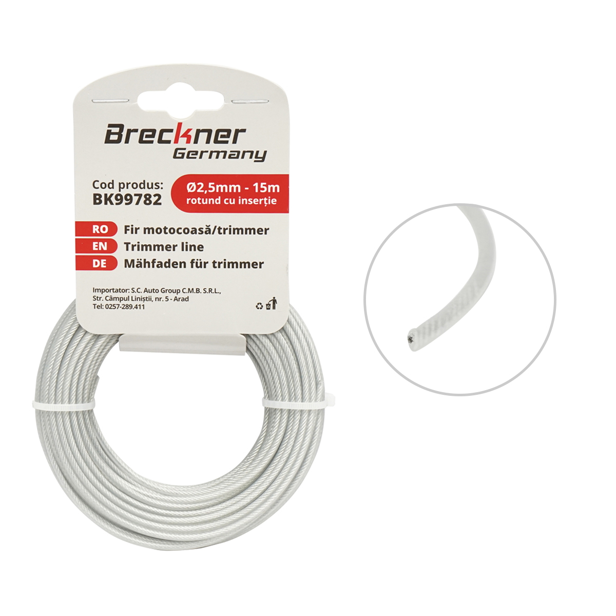 Fir rotund cu insertie metalica pentru motocoasa Breckner Germany, 2.5 mm x 15 m