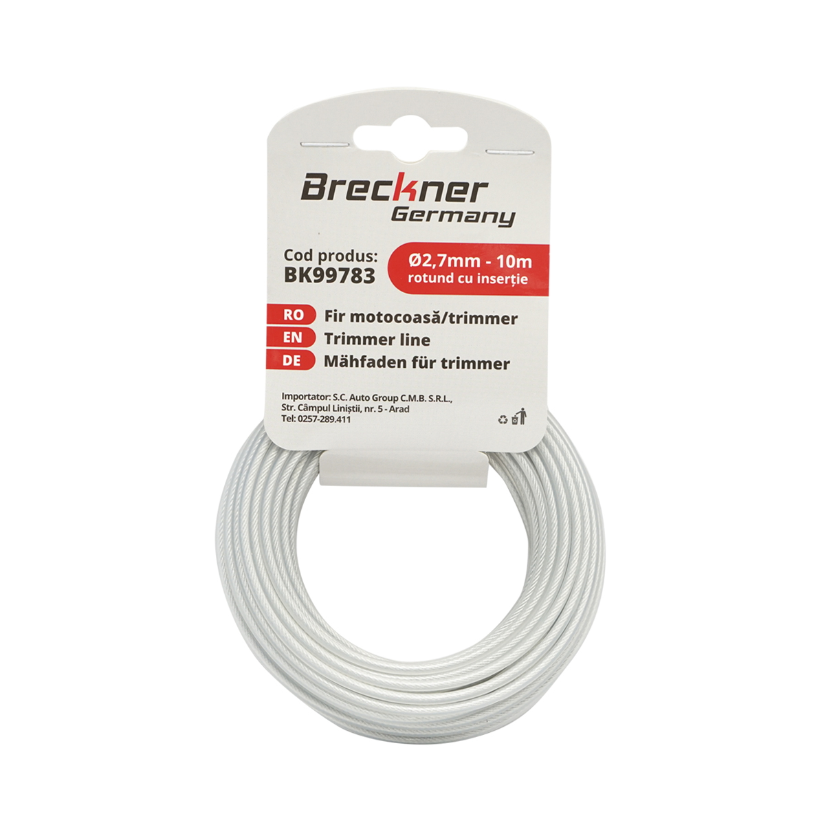 Fir rotund motocoasa cu insertie metalica Breckner Germany, 2.7 mm, 10 m