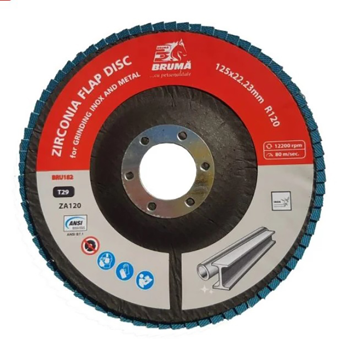 Disc lamelar abraziv cu zirconiu T29 R120, 125x22.23mm pentru slefuire/polizare metal si inox