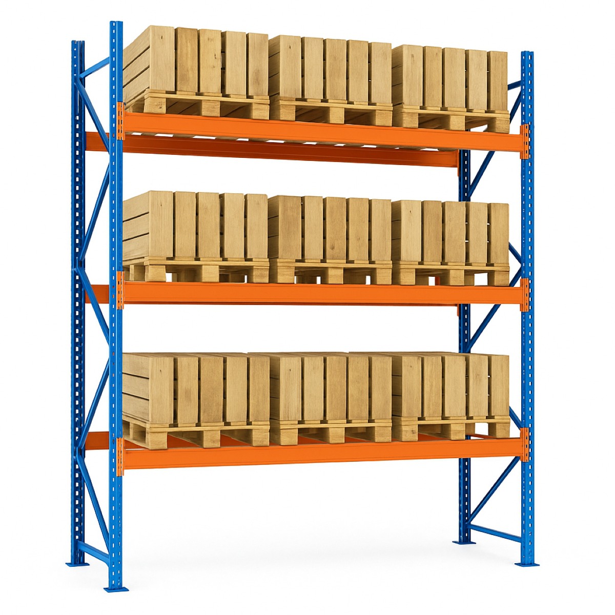 Raft depozitare paleti pe 3 niveluri, 29.7m lungime, 1m adancime, 3.2m inaltime, capacitate 99 paleti (9x11)