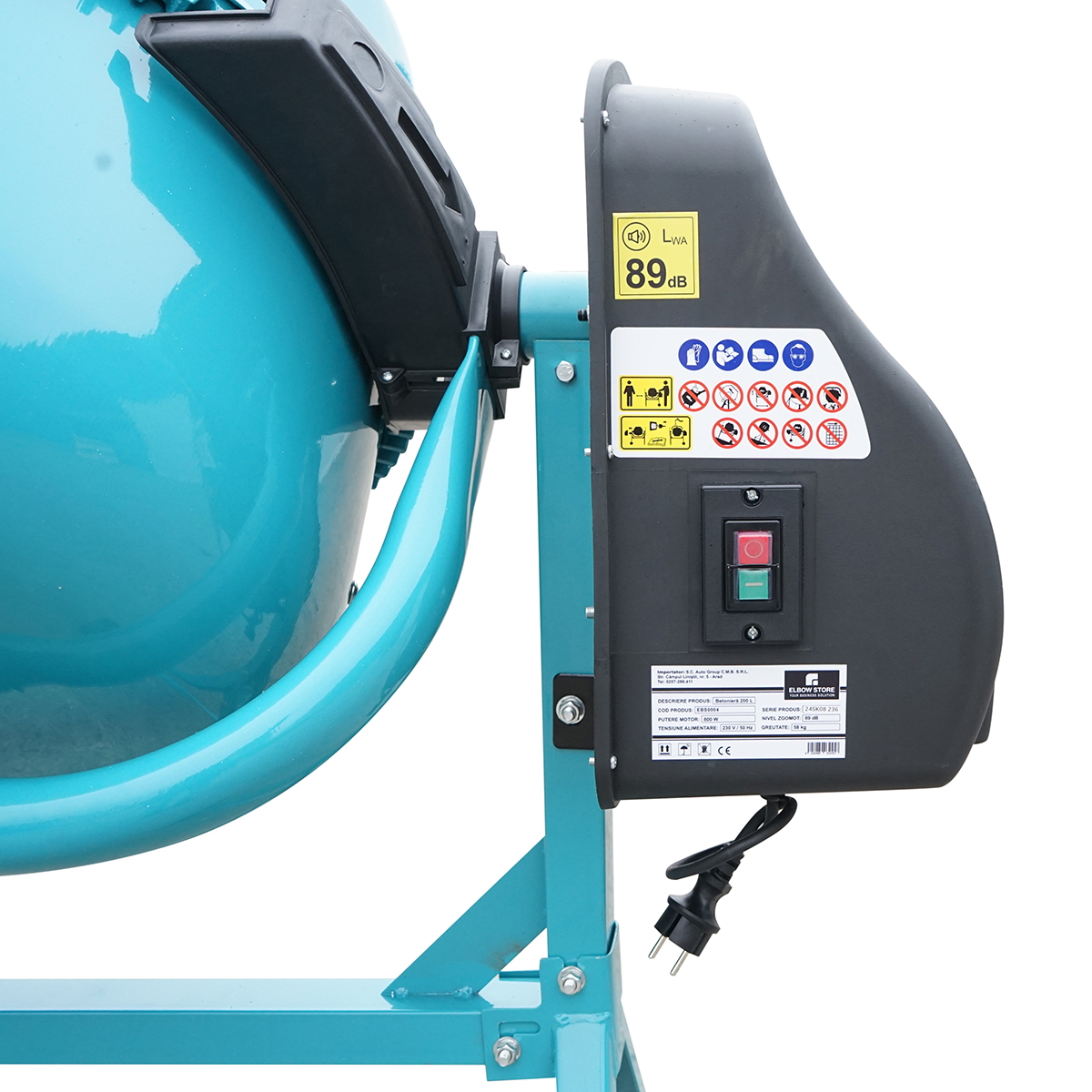 Betoniera 550 W 230 V/50 Hz, cuva 140 L (capacitate lucru 105 L), pinion si coroana din fonta, 48 Kg