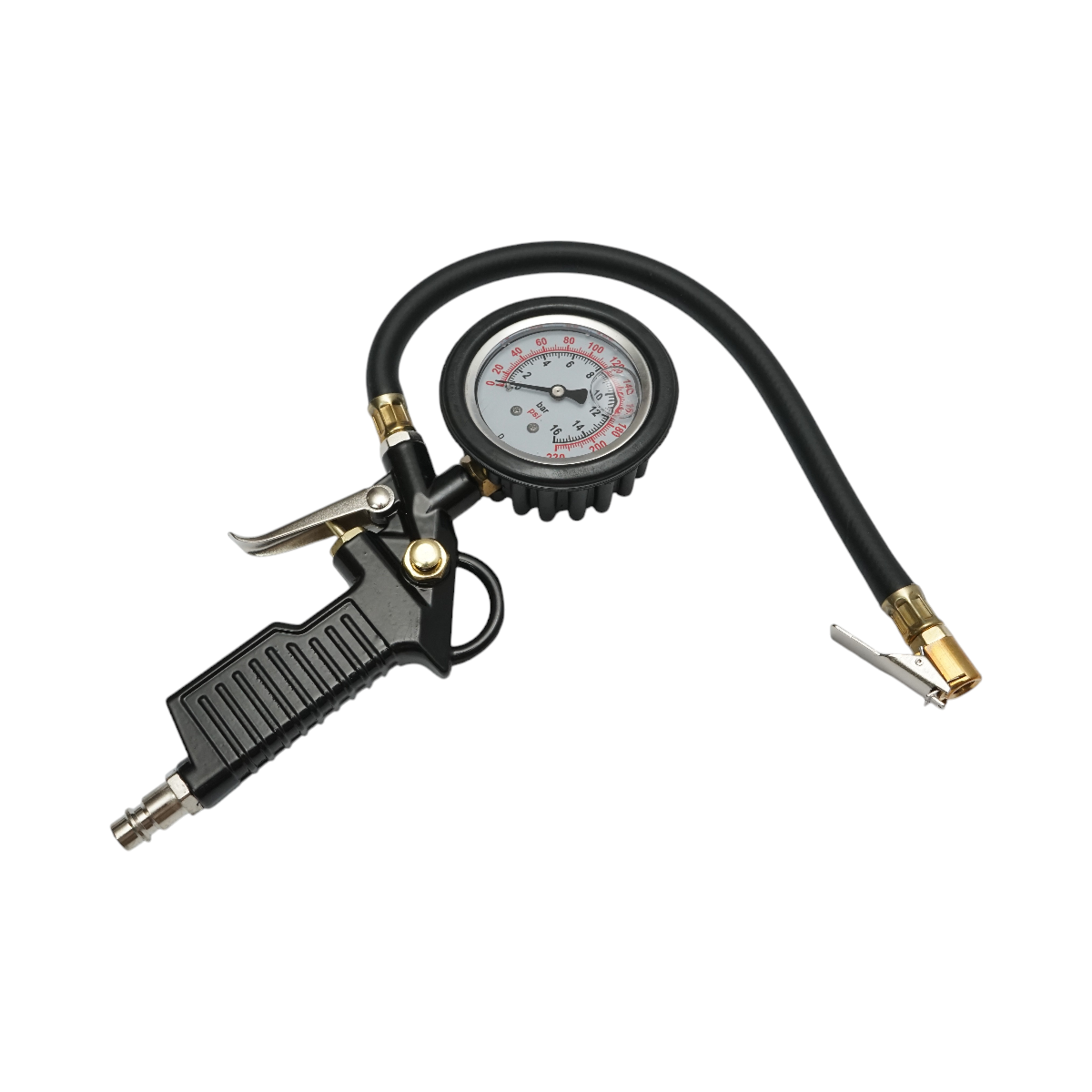 Pistol umflat roti Breckner Germany cu furtun si manometru mecanic, domeniu 0-16 Bar (0-230 PSI), racord alimentare aer 1/4