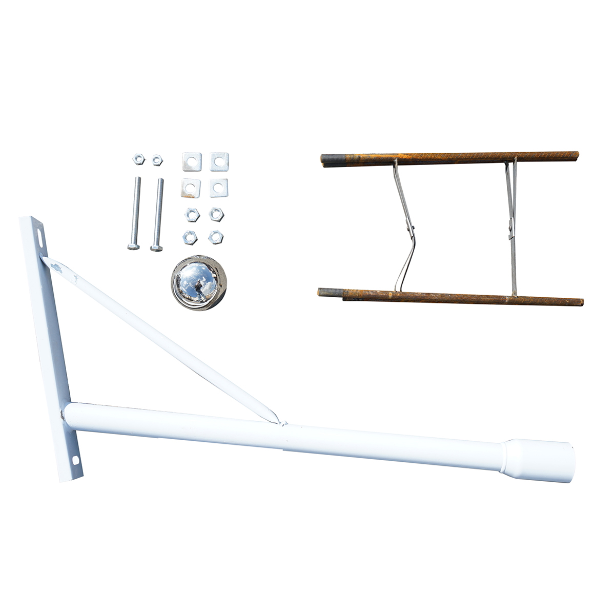 Stalp iluminat 5 m din otel galvanizat 2.5 mm, forma conic, brat orizontal 750 mm, flansa montare beton 250x250x10 mm, dimensiune interioara 60-130 mm, greutate 23 kg