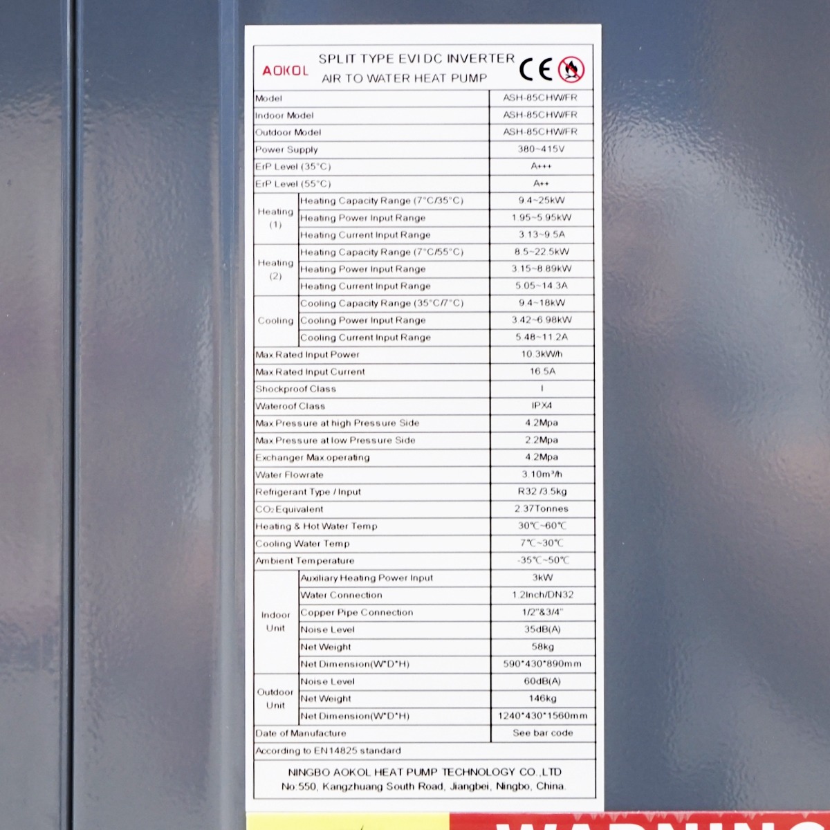 Pompa de caldura 25 KW, 380V, ASH-85CHW/FR aer-apa Aokol