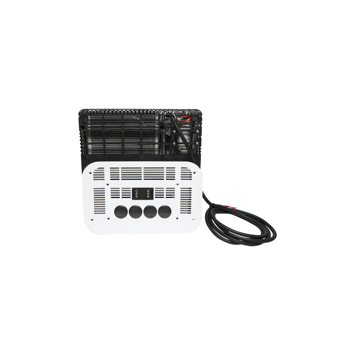 Clima stationara AC universala 24V pentru utilaje industriale, 2200W 7500 BTU, HFC-134a 450g, ecran LED, 680x675x149 mm, alb, compatibila tractoare, buldoexcavatoare, macarale, microbuze, camioane