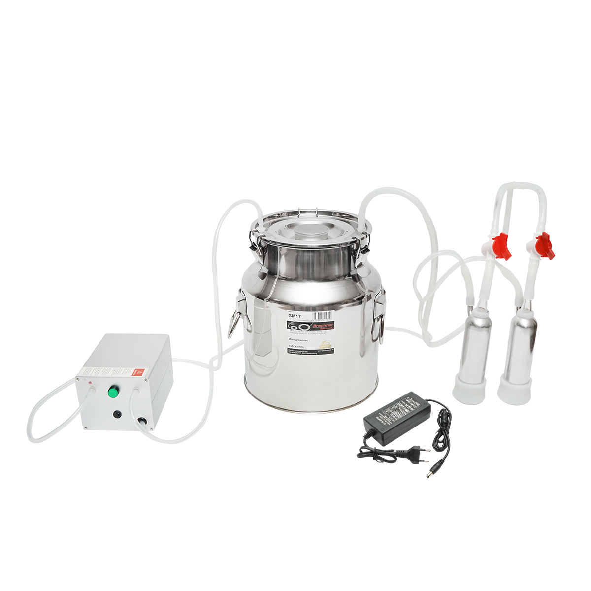 Aparat de muls electric 60W, 220V, 1 post, bidon inox 14L, pompa vacum 50 impulsuri/min pentru capre si oi