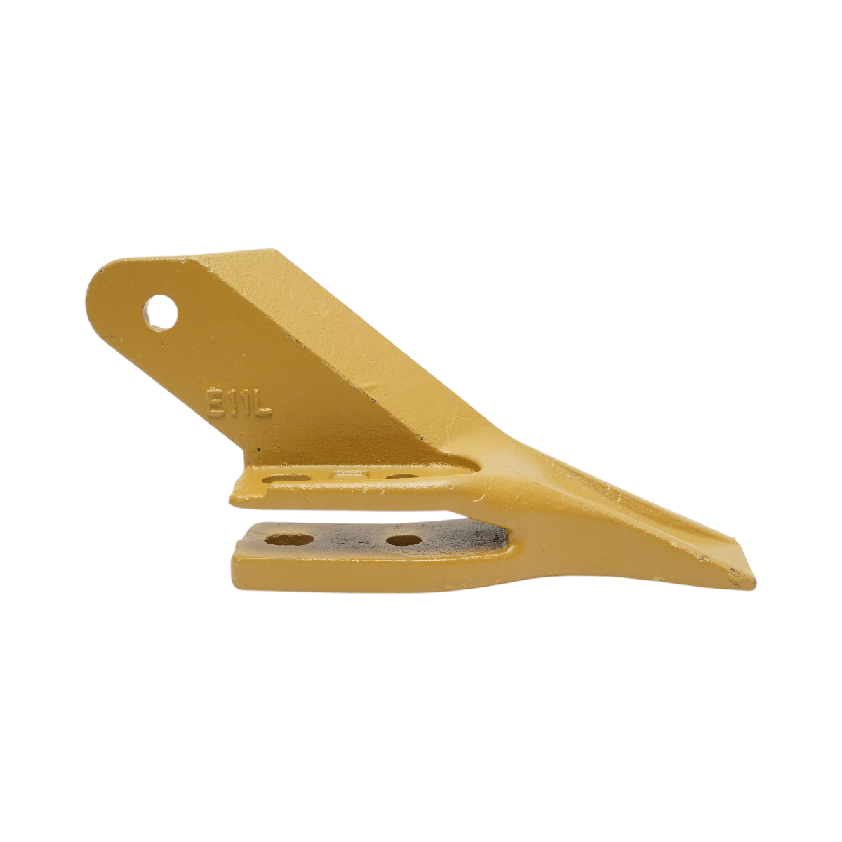 Dinte cupa lateral Stanga miniexcavator Komatsu Caterpillar JCB, cod OEM E11L, 190 mm x 50 mm, gauri fixare 13-17 mm, surub cu piulita M12x50mm