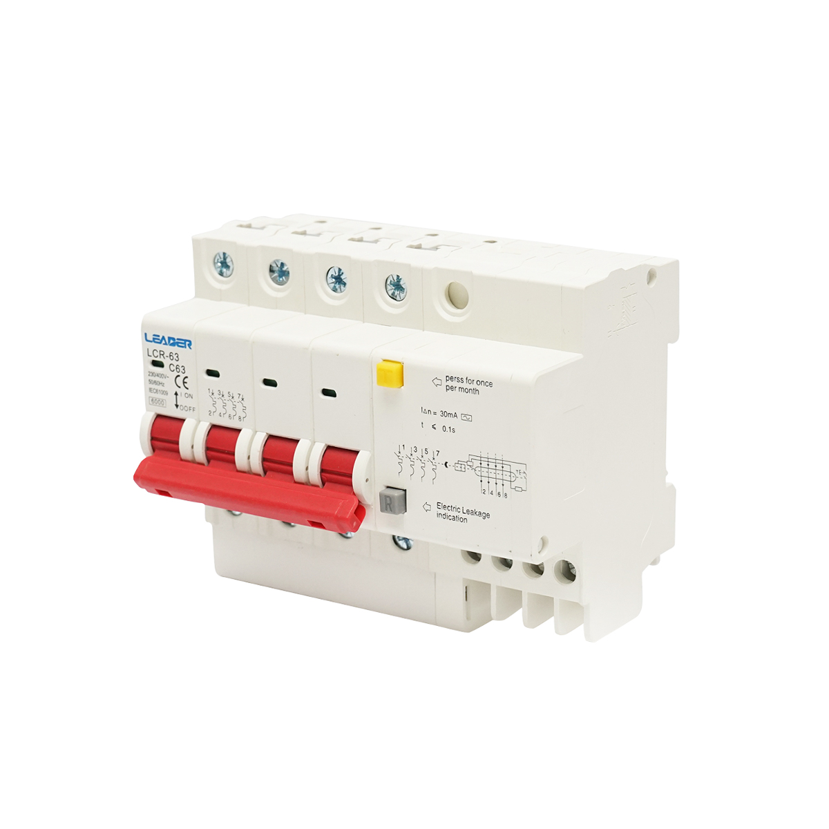 Siguranta diferentiala 4P, 63A, 30mA Leader