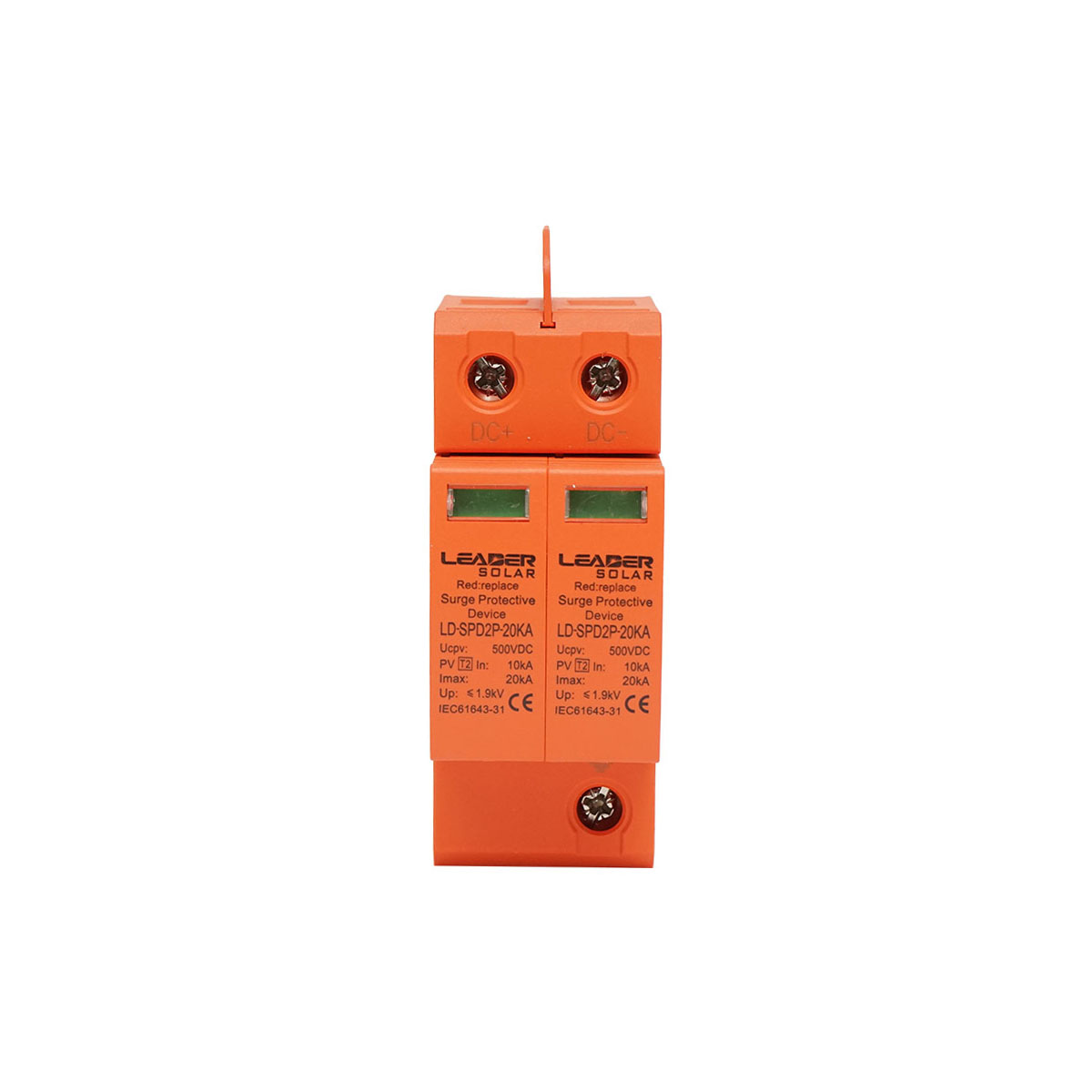 Descarcator la supratensiune cu semnalizare pentru sisteme fotovoltaice LD-SPD-2P-20kA-500VDC Leader