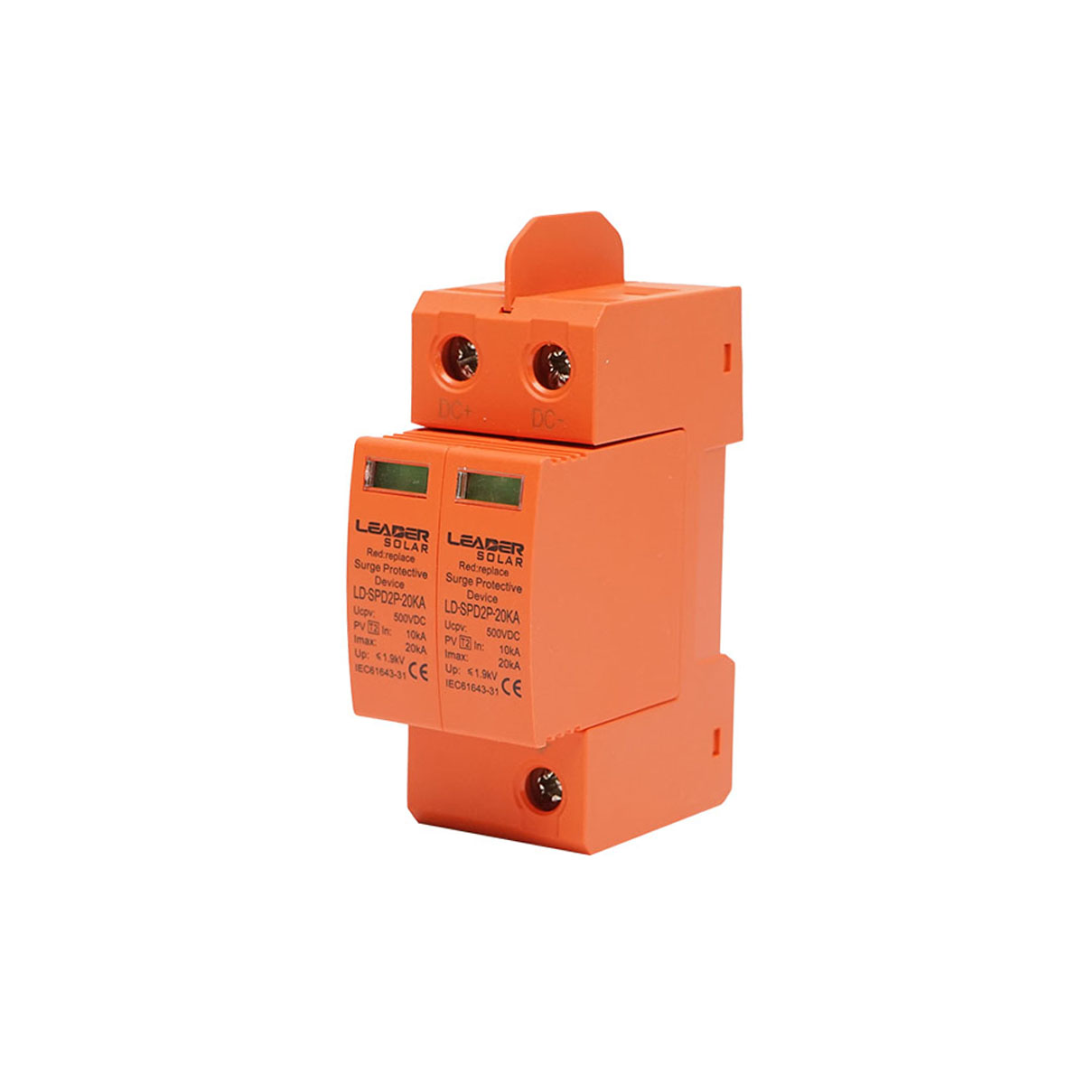 Descarcator la supratensiune cu semnalizare pentru sisteme fotovoltaice LD-SPD-2P-20kA-500VDC Leader