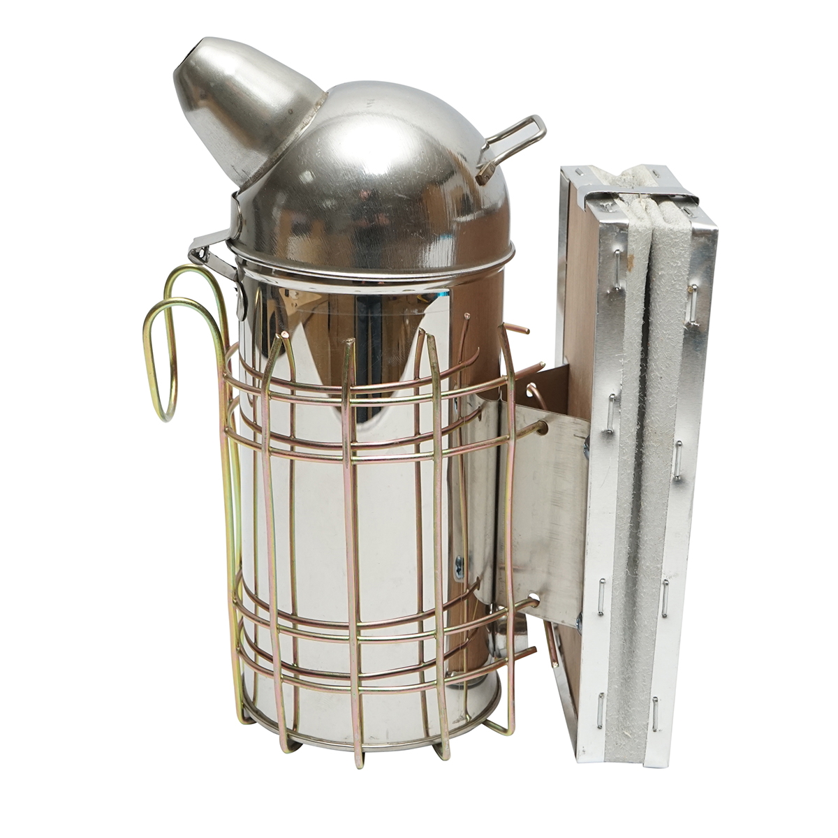 Afumator albine din otel inox cu cilindru scut termic si burduf din piele 210mm