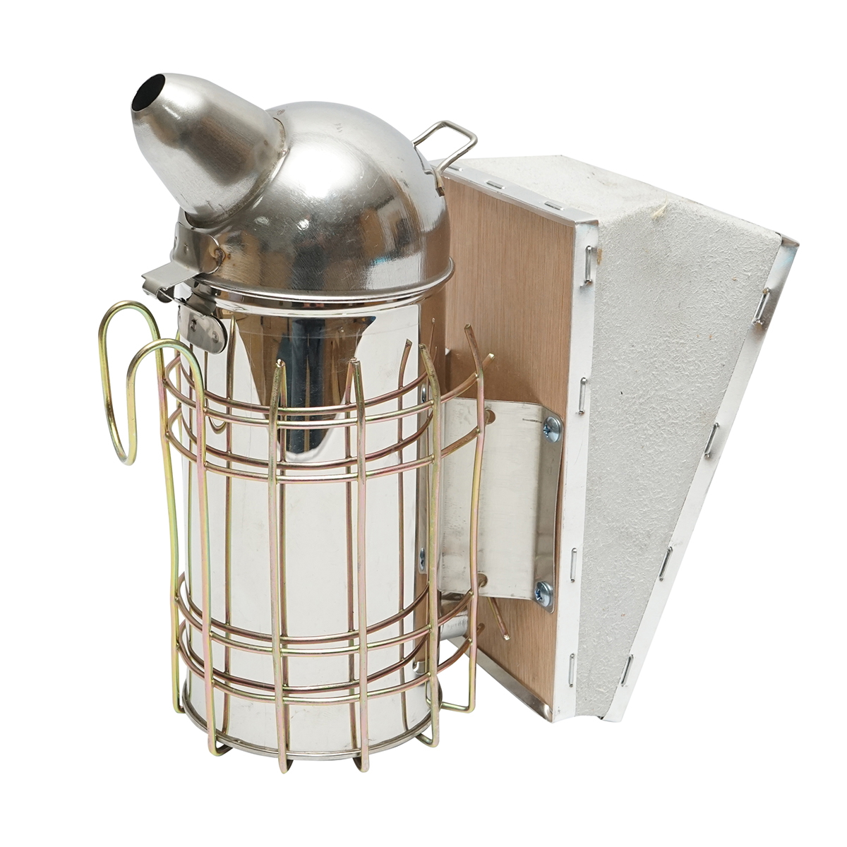 Afumator albine din otel inox, cu cilindru, Scut termic si burduf din piele, 210 mm