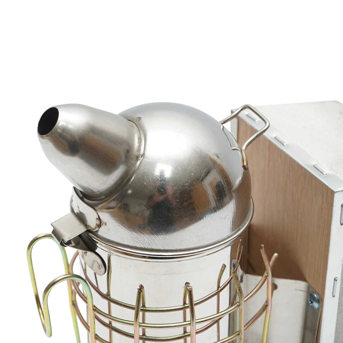 Afumator albine din otel inox, cu cilindru, Scut termic si burduf din piele, 210 mm