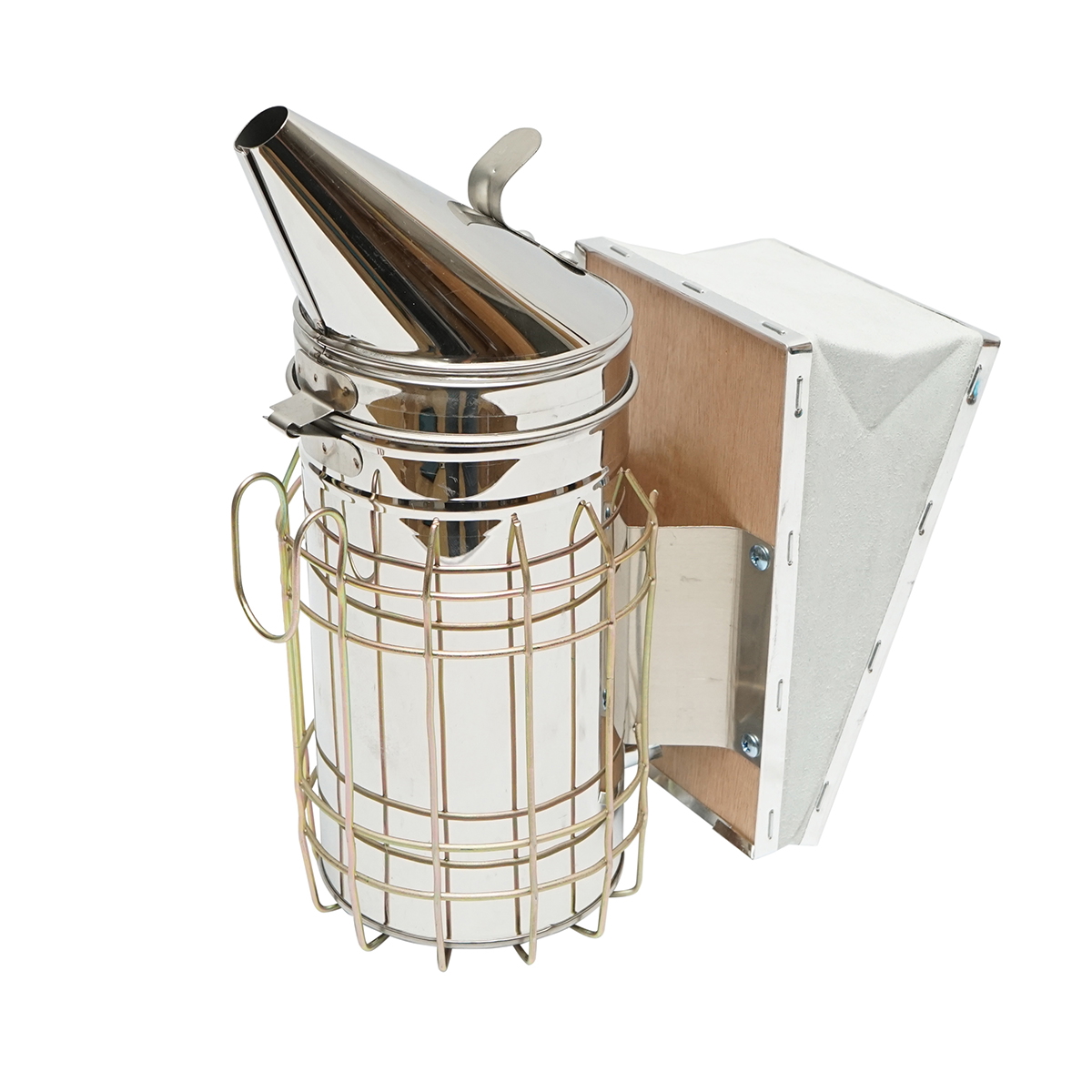 Afumator albine din inox 190mm cu cilindru, scut termic si burduf din piele