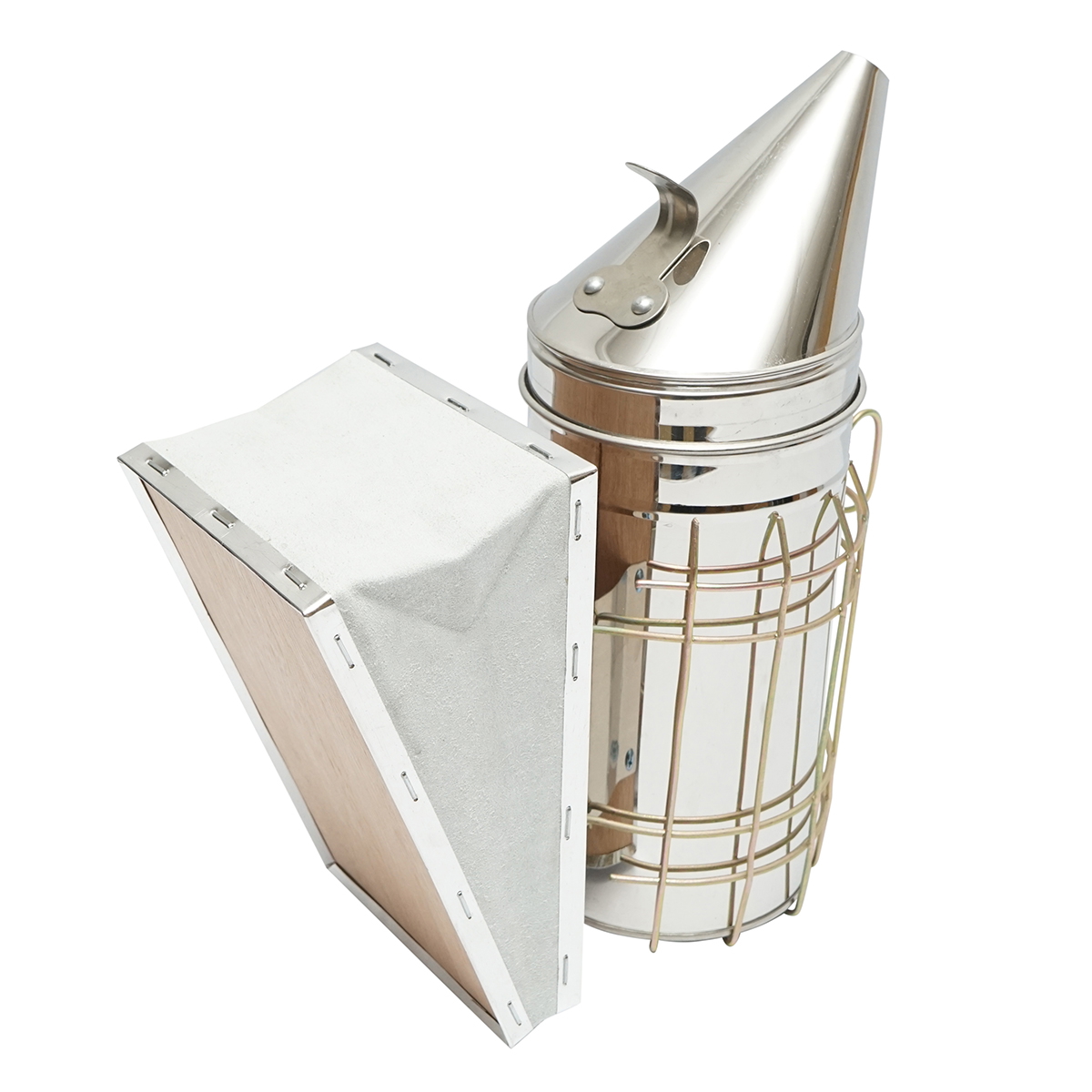 Afumator albine din inox 190mm cu cilindru, scut termic si burduf din piele