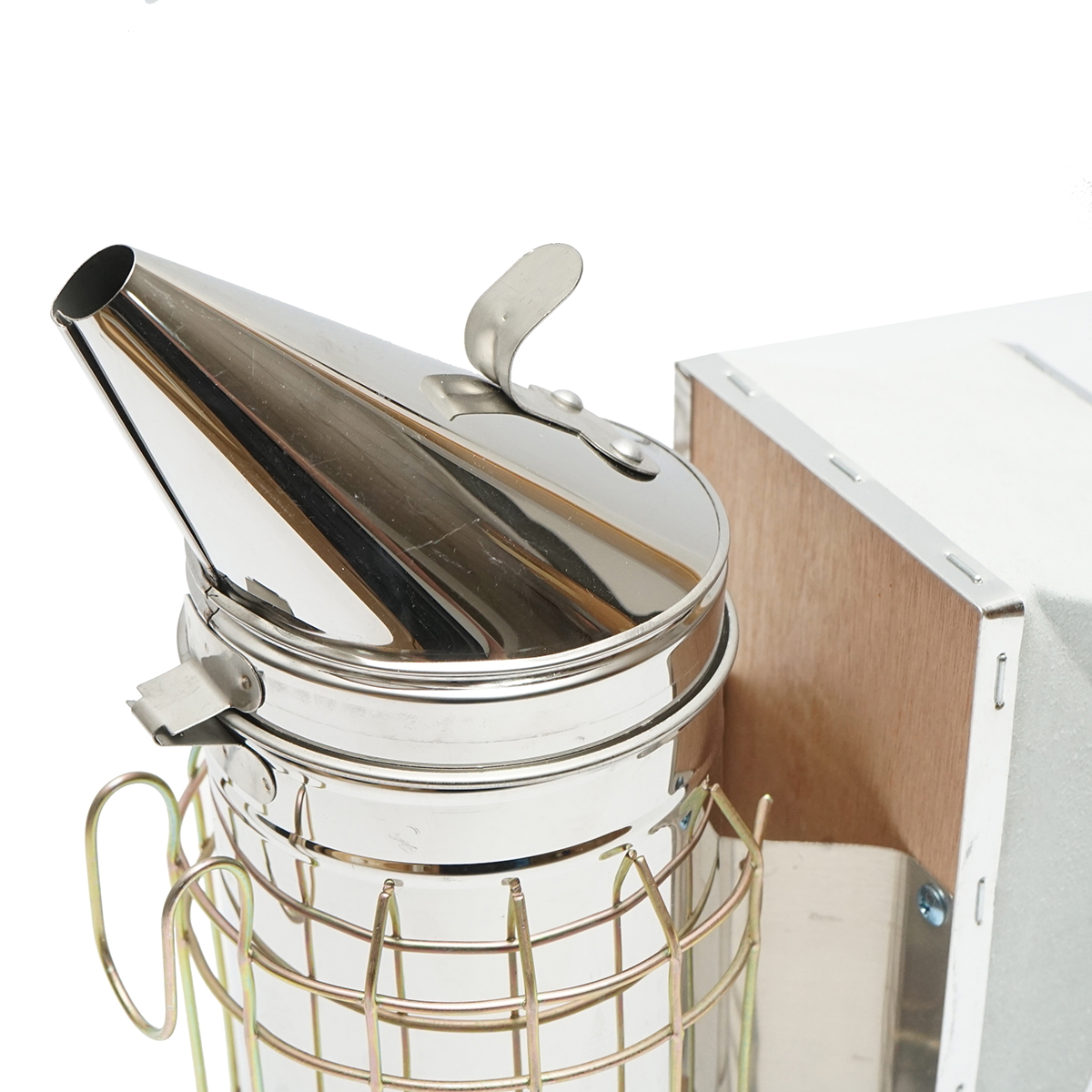 Afumator albine din inox 190mm cu cilindru, scut termic si burduf din piele