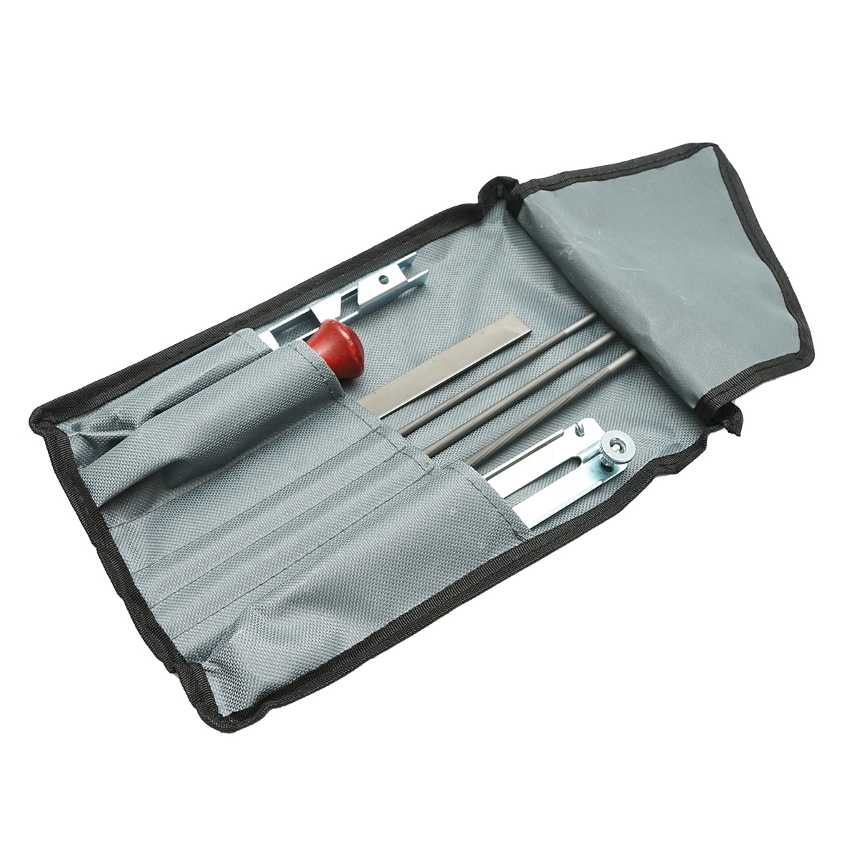 Set 6 instrumente ascutit lant drujba pas 3/8: maner pila lemn, sablon pila lata si rotunda, pila lata, pile rotunde 4mm 4.8mm 5.5mm