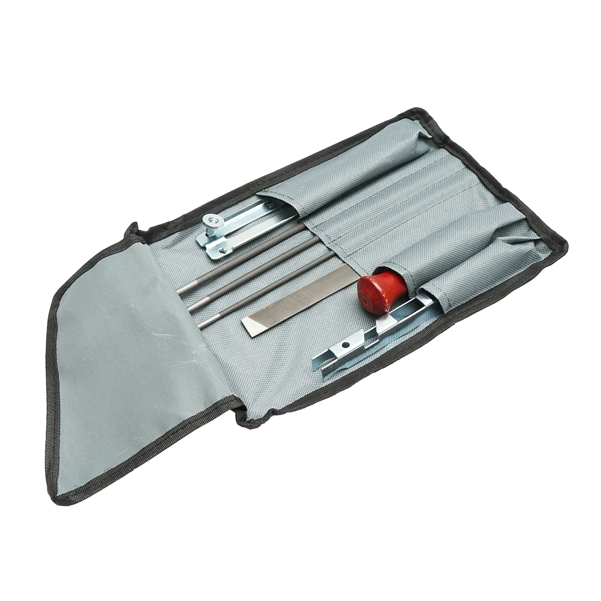 Set 6 instrumente ascutit lant drujba pas 3/8: maner pila lemn, sablon pila lata si rotunda, pila lata, pile rotunde 4mm 4.8mm 5.5mm