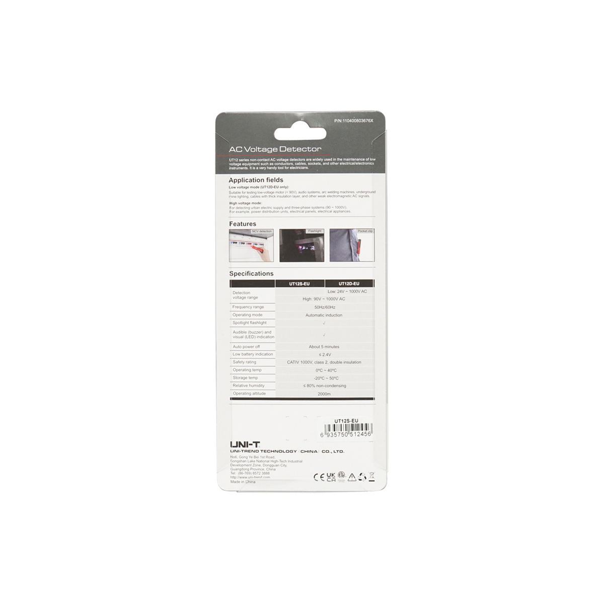 Detector tensiune, creion tensiune AC fara contact UT12S-EU UNI-T