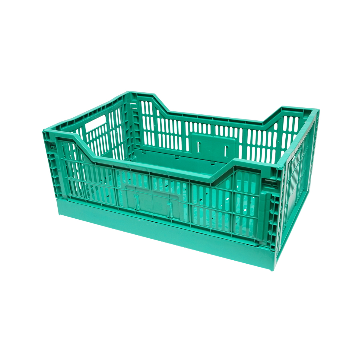 Lada/cutie plastic pliabila VERDE pentru depozitare, 595x395x250 mm (ext), 565x370x190 mm (int), pliata 595x395x55 mm