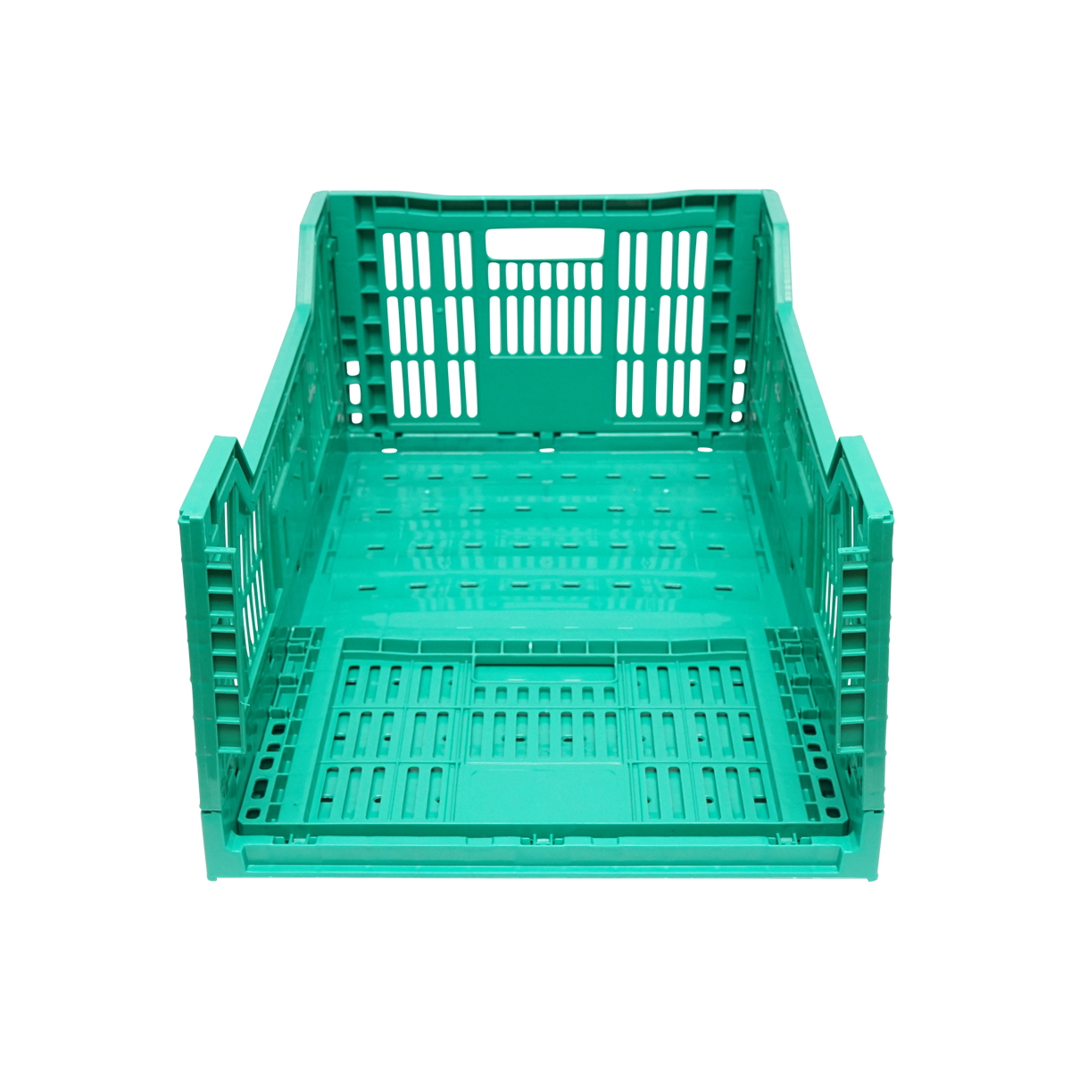 Lada/cutie plastic pliabila VERDE pentru depozitare, 595x395x250 mm (ext), 565x370x190 mm (int), pliata 595x395x55 mm