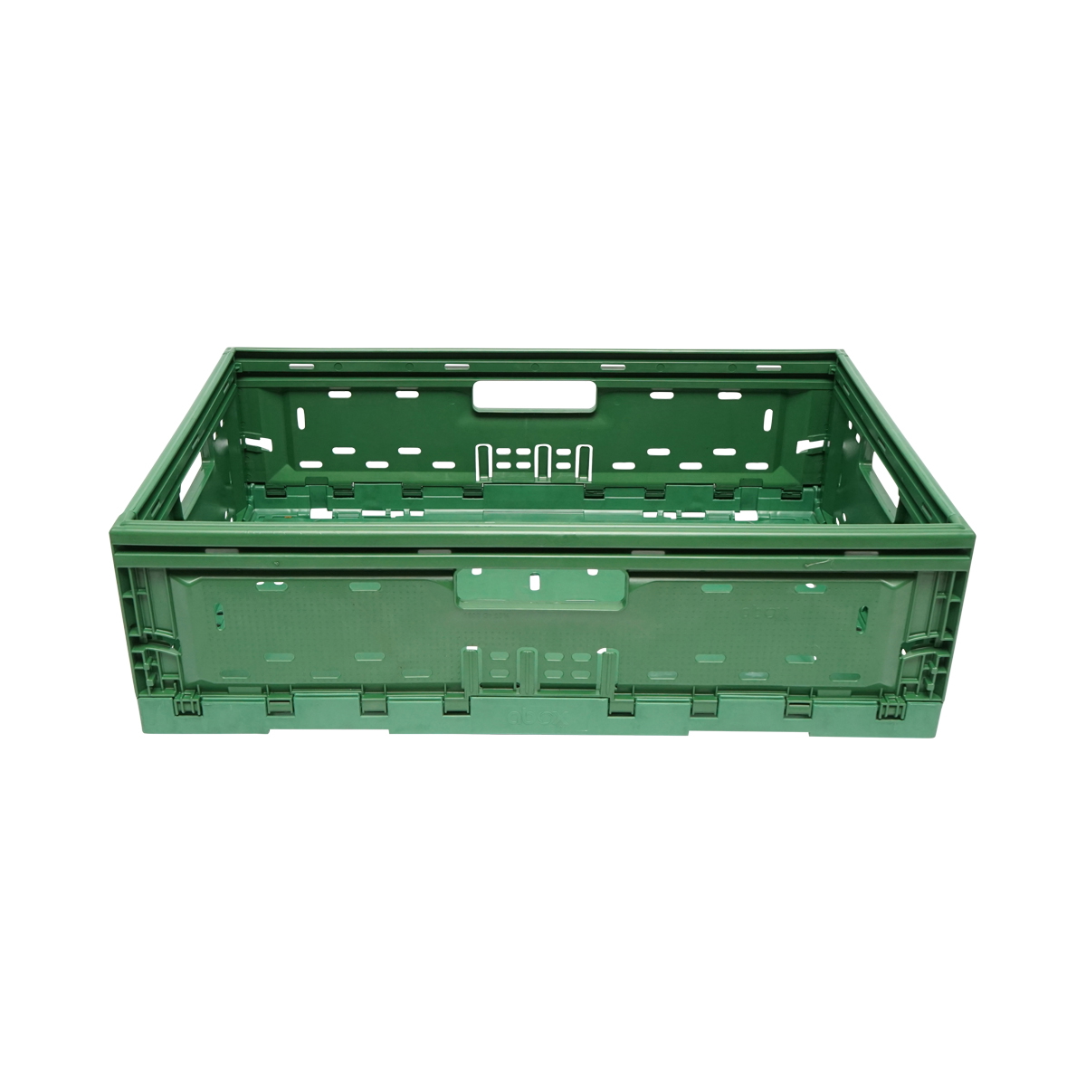 Lada/cutie plastic pliabila verde pentru depozitare, 595x385x185 mm, dimensiuni deschisa 595x385x1875 mm, interior 565x370x153 mm, pliata 595x385x55 mm