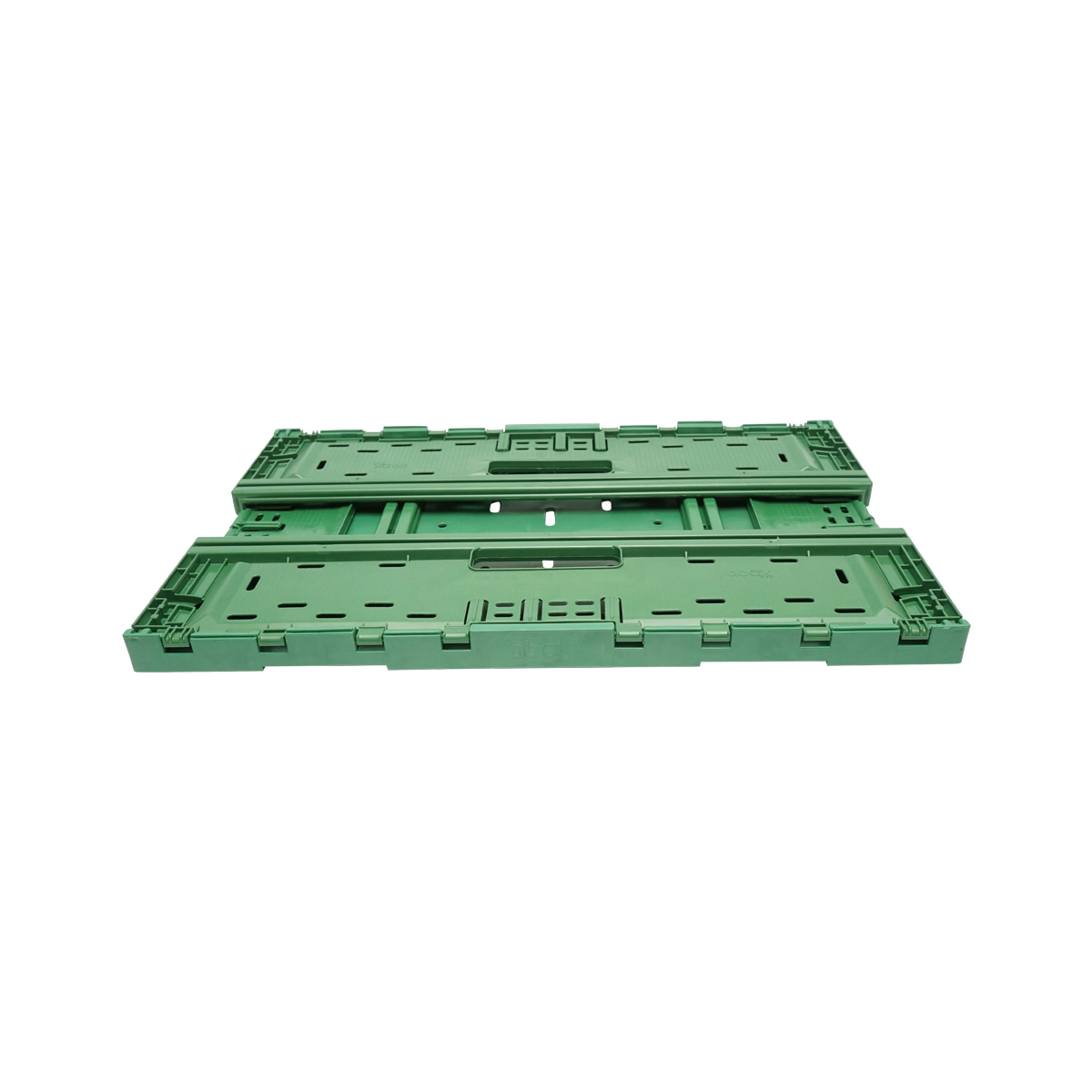 Lada/cutie plastic pliabila verde pentru depozitare, 595x385x185 mm, dimensiuni deschisa 595x385x1875 mm, interior 565x370x153 mm, pliata 595x385x55 mm