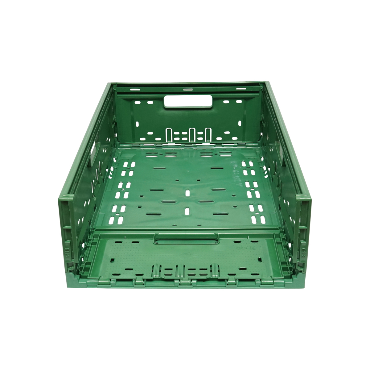 Lada/cutie plastic pliabila verde pentru depozitare, 595x385x185 mm, dimensiuni deschisa 595x385x1875 mm, interior 565x370x153 mm, pliata 595x385x55 mm