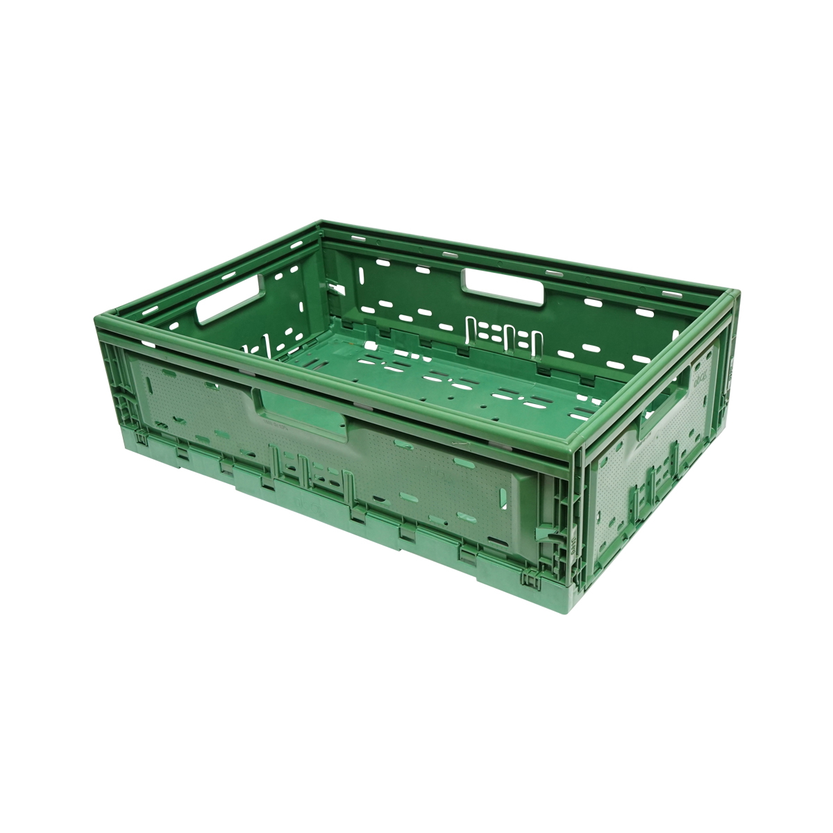 Lada/cutie plastic pliabila verde pentru depozitare, 595x385x185 mm, dimensiuni deschisa 595x385x1875 mm, interior 565x370x153 mm, pliata 595x385x55 mm