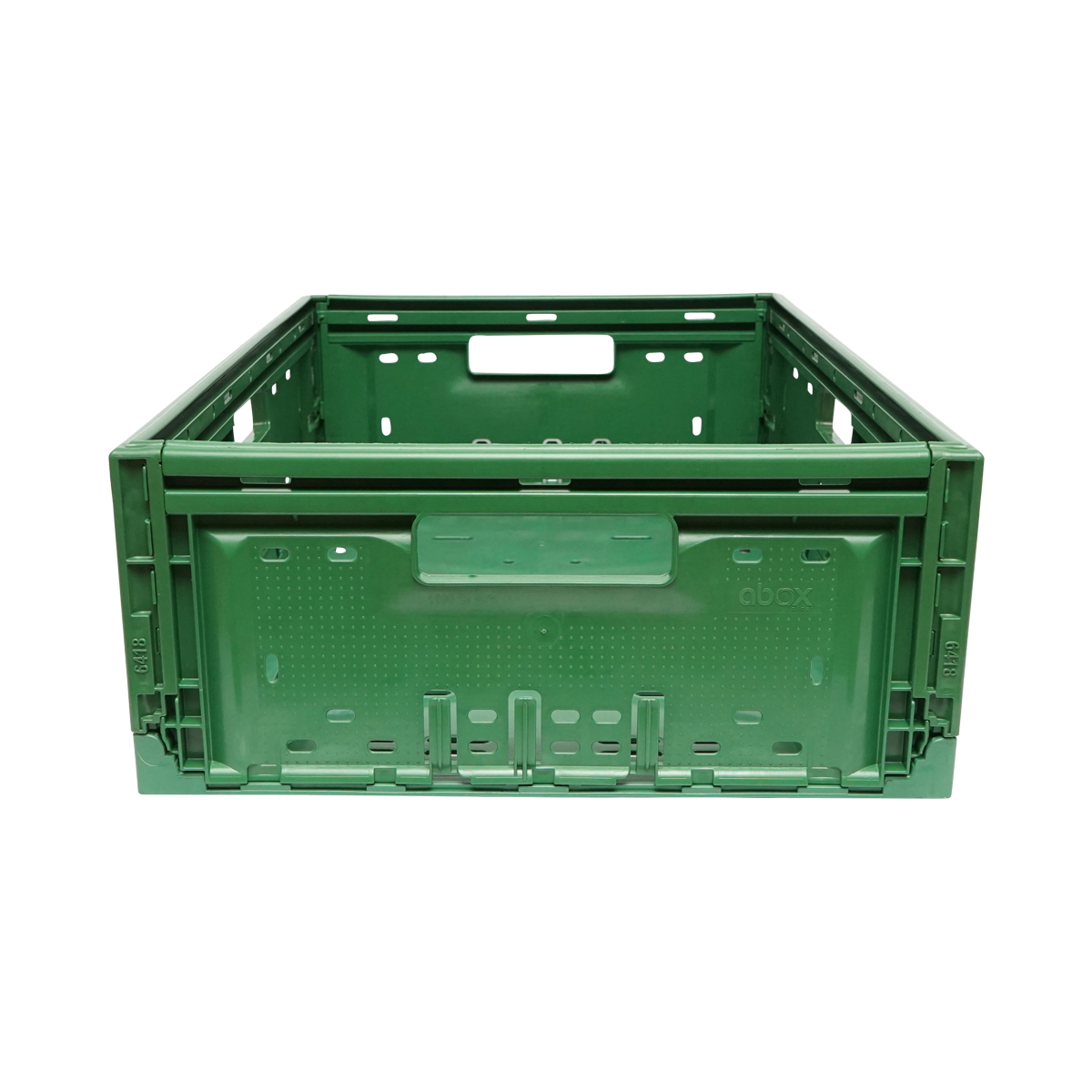 Lada/cutie plastic pliabila verde pentru depozitare, 595x385x185 mm, dimensiuni deschisa 595x385x1875 mm, interior 565x370x153 mm, pliata 595x385x55 mm