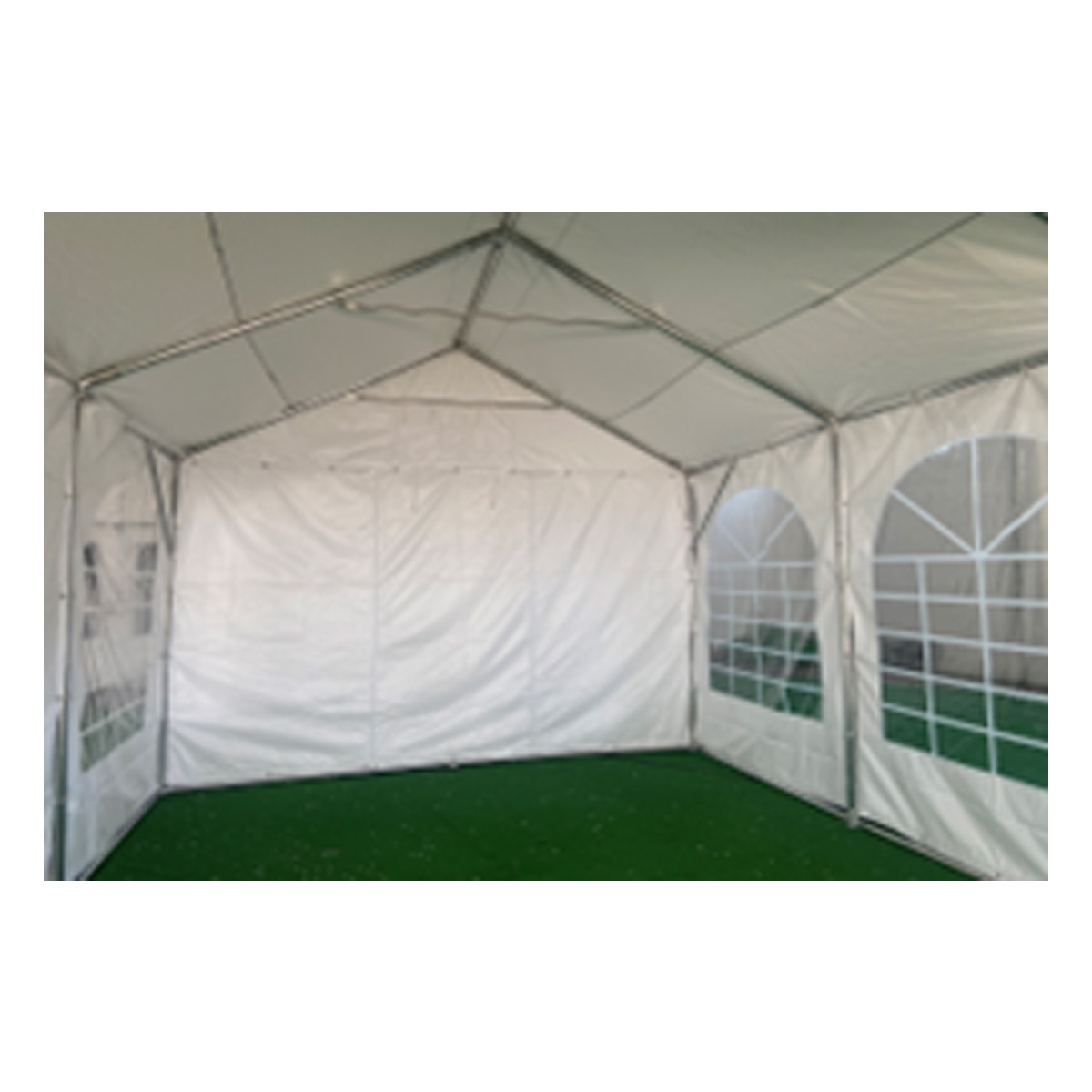 Hala evenimente PVC 3x8 m, 500 g/m2 ignifug impermeabil, cadru otel galvanizat 38 x 0,8 mm, conector 42 x 1,2 mm, pereti exteriori 380 g/m2, armaturi acoperis si bari la sol