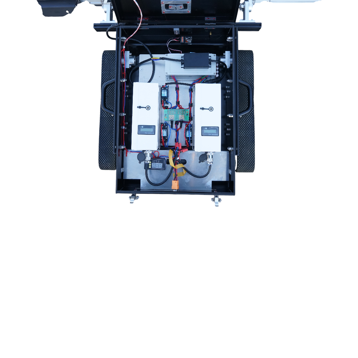 Robot curatare panouri solare fotovoltaice 24V, 380W cu telecomanda, baterie litiu 2x26Ah, latime perie 1100mm