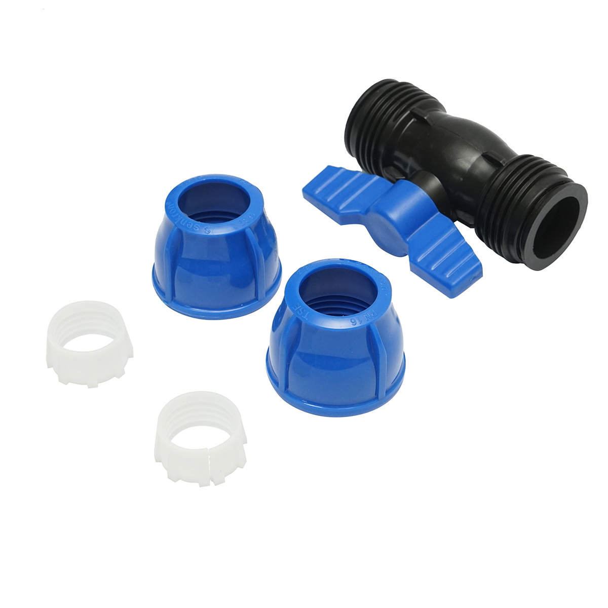 Robinet mufa cu bila compresiune PEHD D32x32 mm PN16, Material PP-B, rezistent UV, presiune nominala 16 bar, pentru sisteme de irigatii