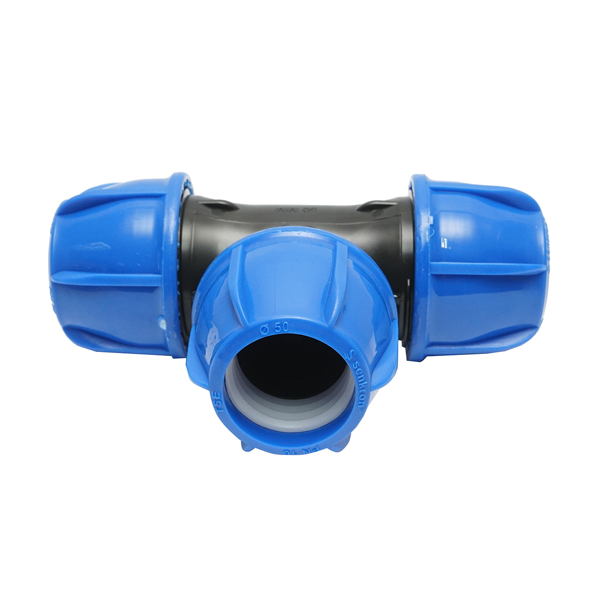 Teu egal compresiune D50 x 50 x 50 mm PN16, PP-B, rezistent UV, pentru sisteme de irigatii