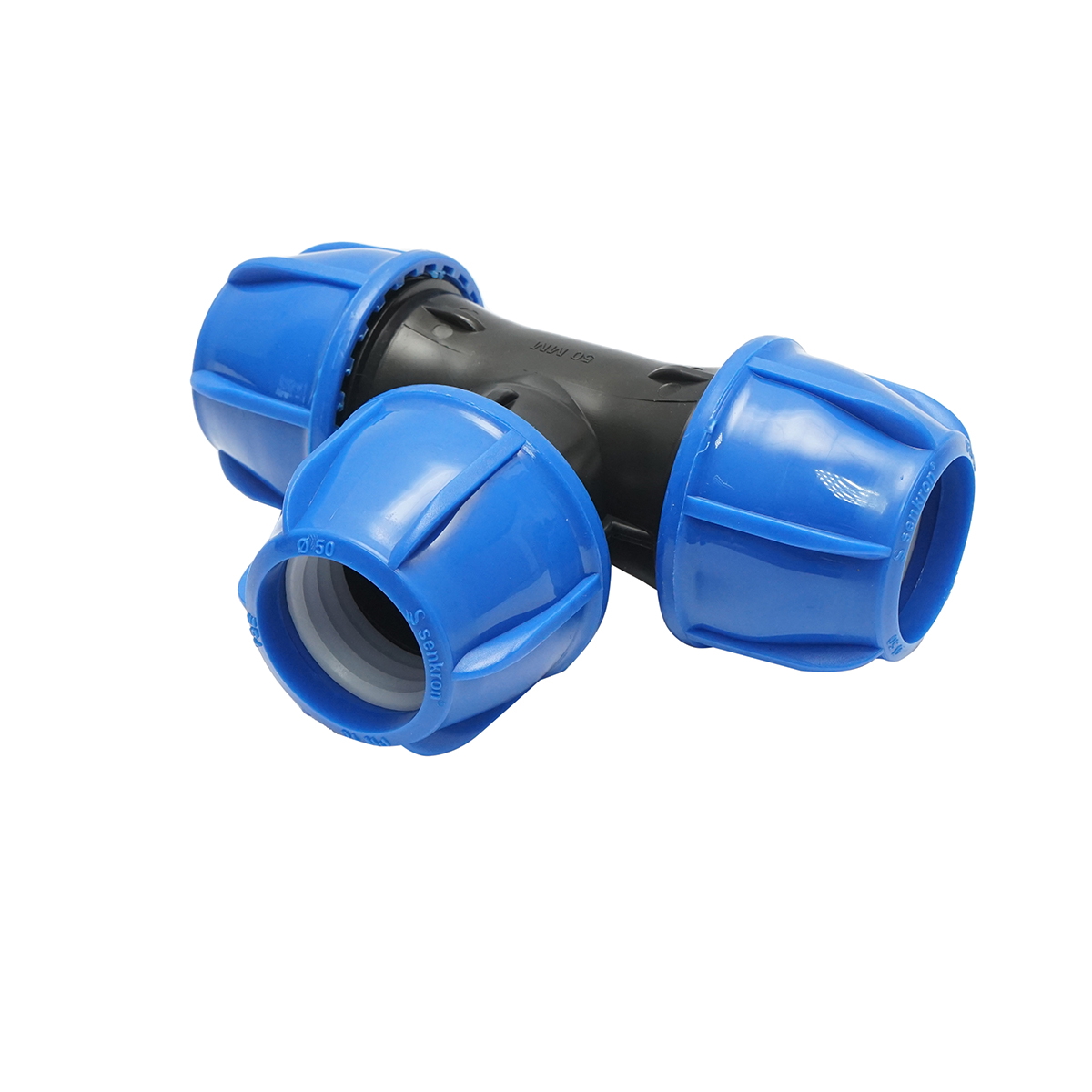 Teu egal compresiune D50 x 50 x 50 mm PN16, PP-B, rezistent UV, pentru sisteme de irigatii