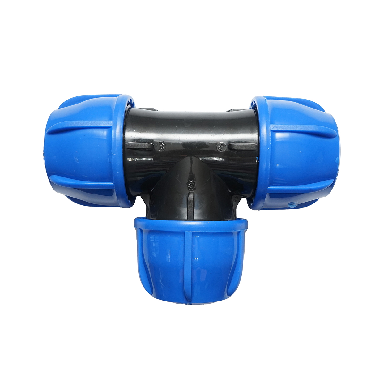 Teu egal compresiune D63x63x63 mm PN16, material PP-B, filet exterior, rezistent UV, presiune nominala 16 BAR, pentru sisteme de irigatii