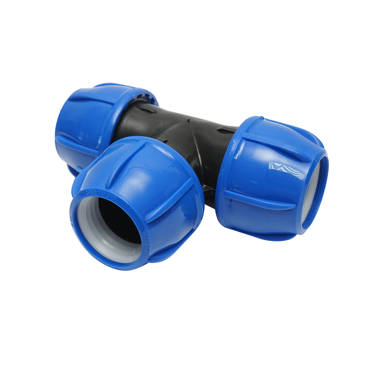 Teu egal compresiune D63x63x63 mm PN16, material PP-B, filet exterior, rezistent UV, presiune nominala 16 BAR, pentru sisteme de irigatii