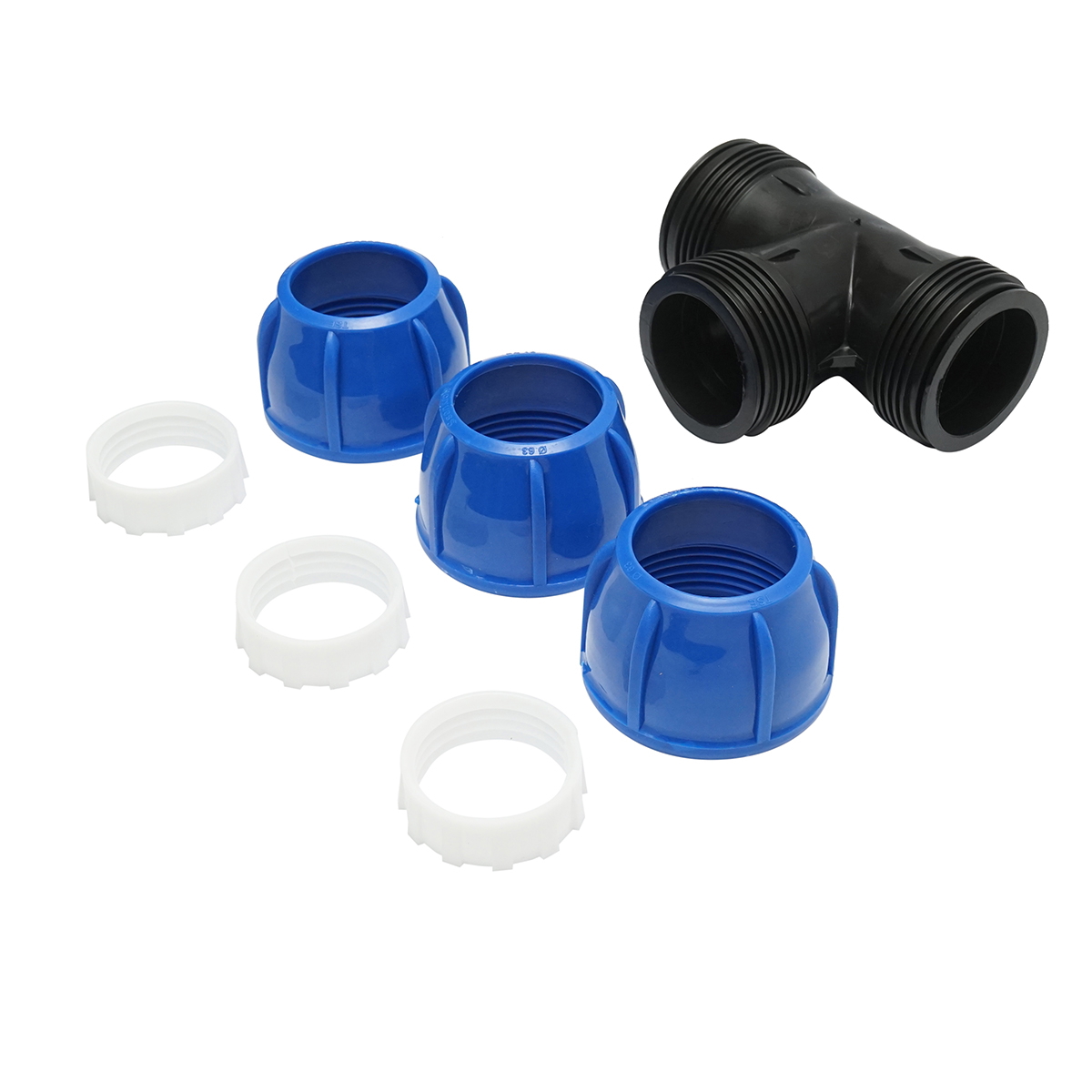 Teu egal compresiune D63x63x63 mm PN16, material PP-B, filet exterior, rezistent UV, presiune nominala 16 BAR, pentru sisteme de irigatii