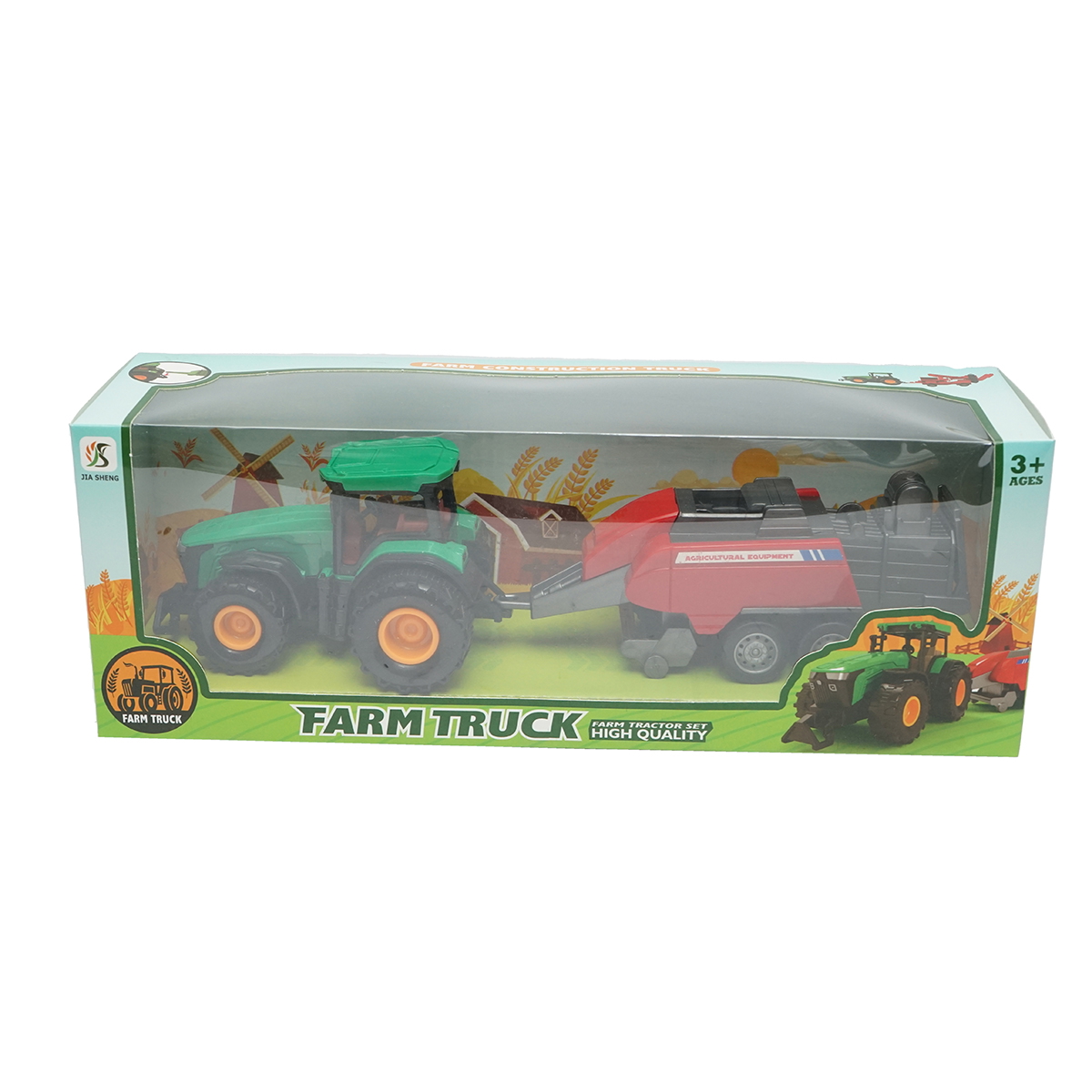 Tractor verde cu remorca, 304x85x83 mm, jucarie pentru copii 3+ ani