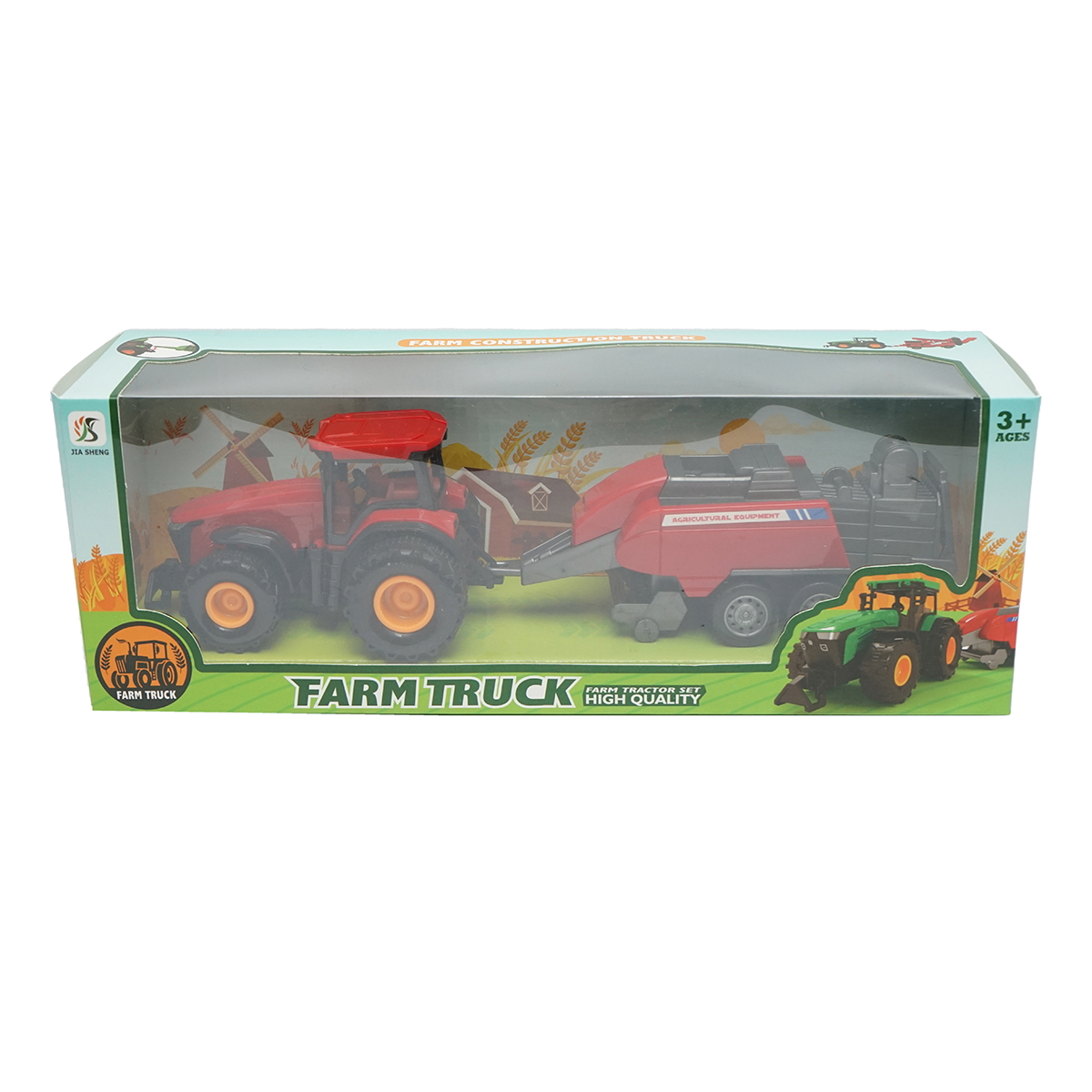 Tractor rosu cu remorca, 304x85x83 mm, jucarie copii 3+ ani