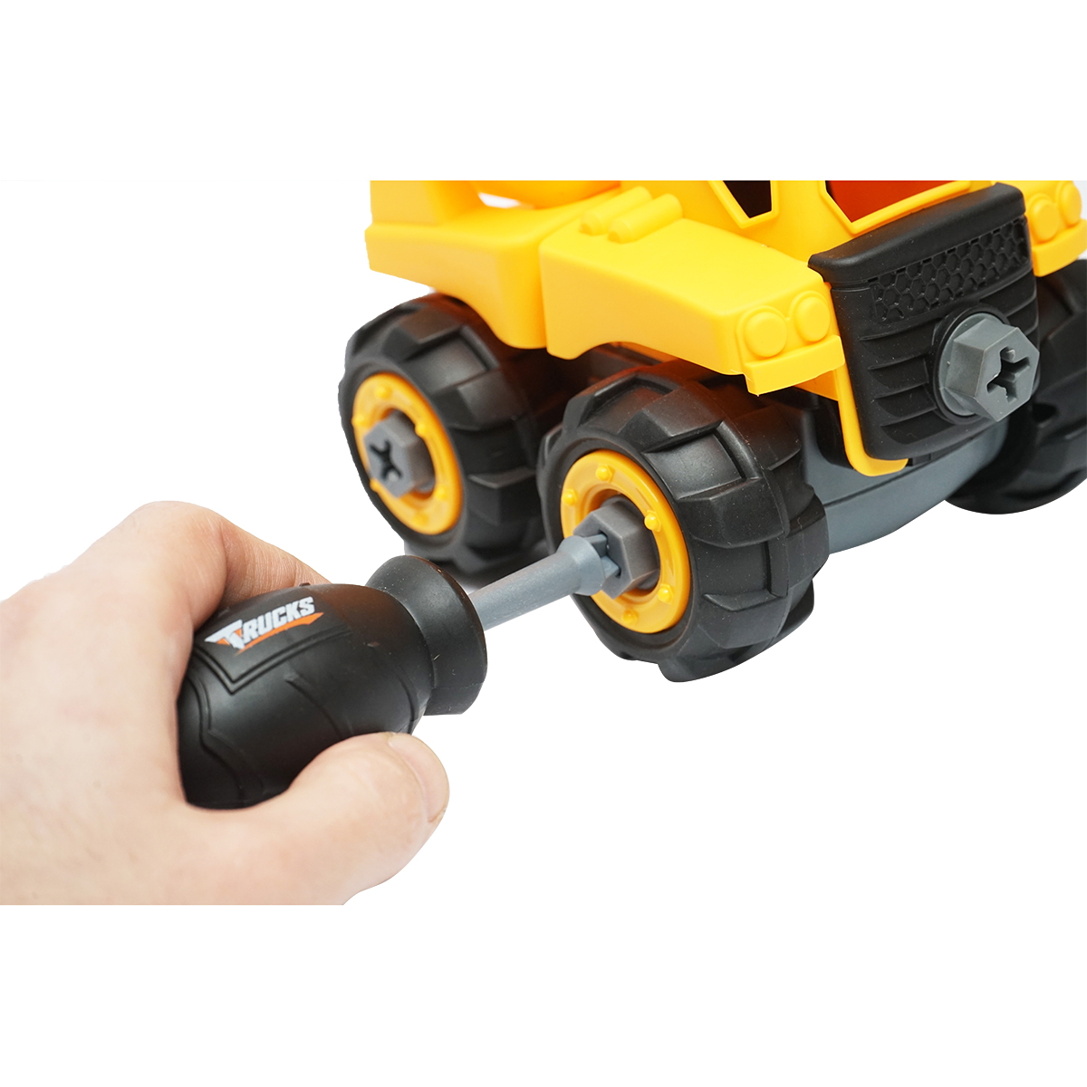 Jucarie camion galben tip Montessori pentru copii 3+ ani