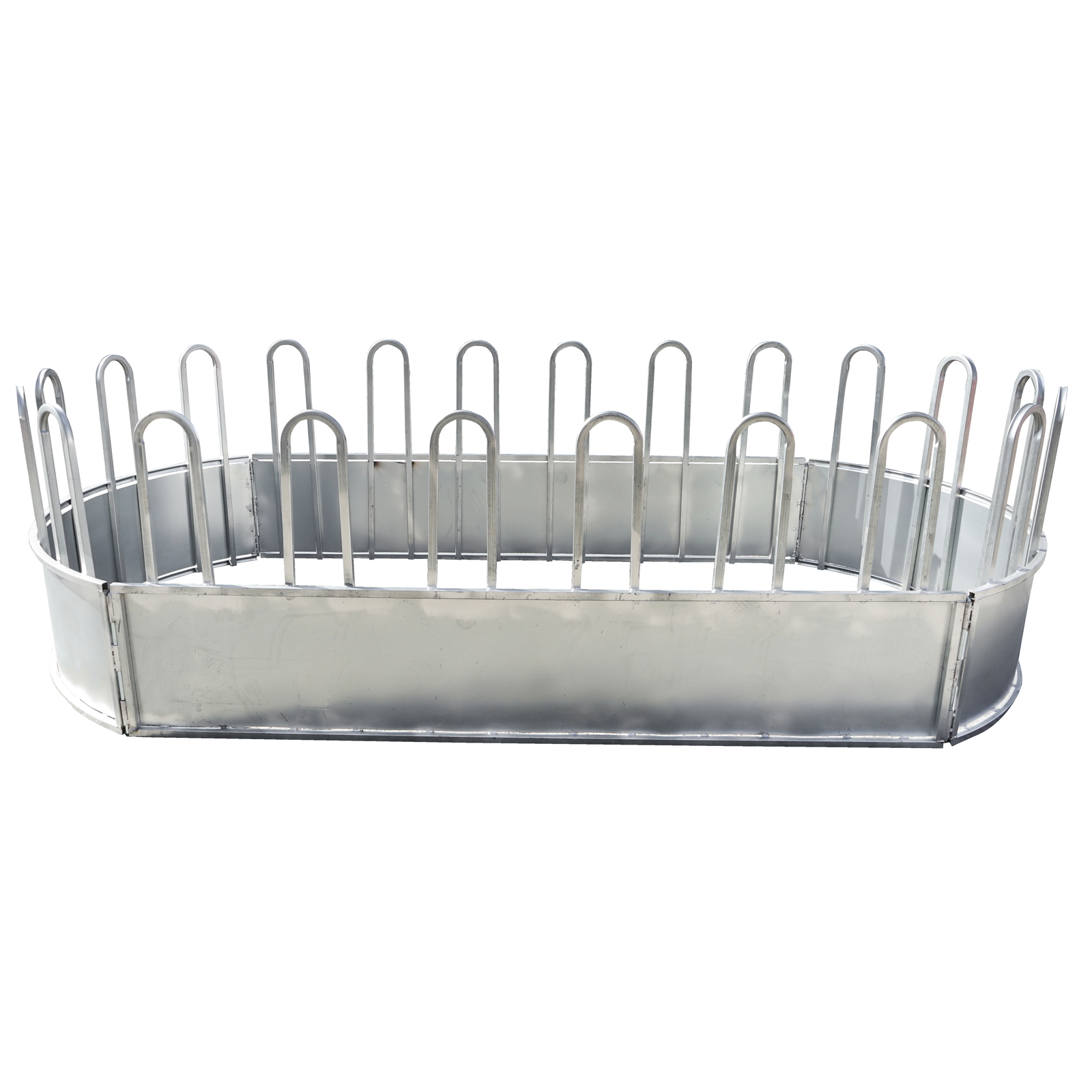 Iesle hranire animale ovala pentru baloti fan, otel galvanizat, 22 locuri, 3.4 x 1.7 x 1 m