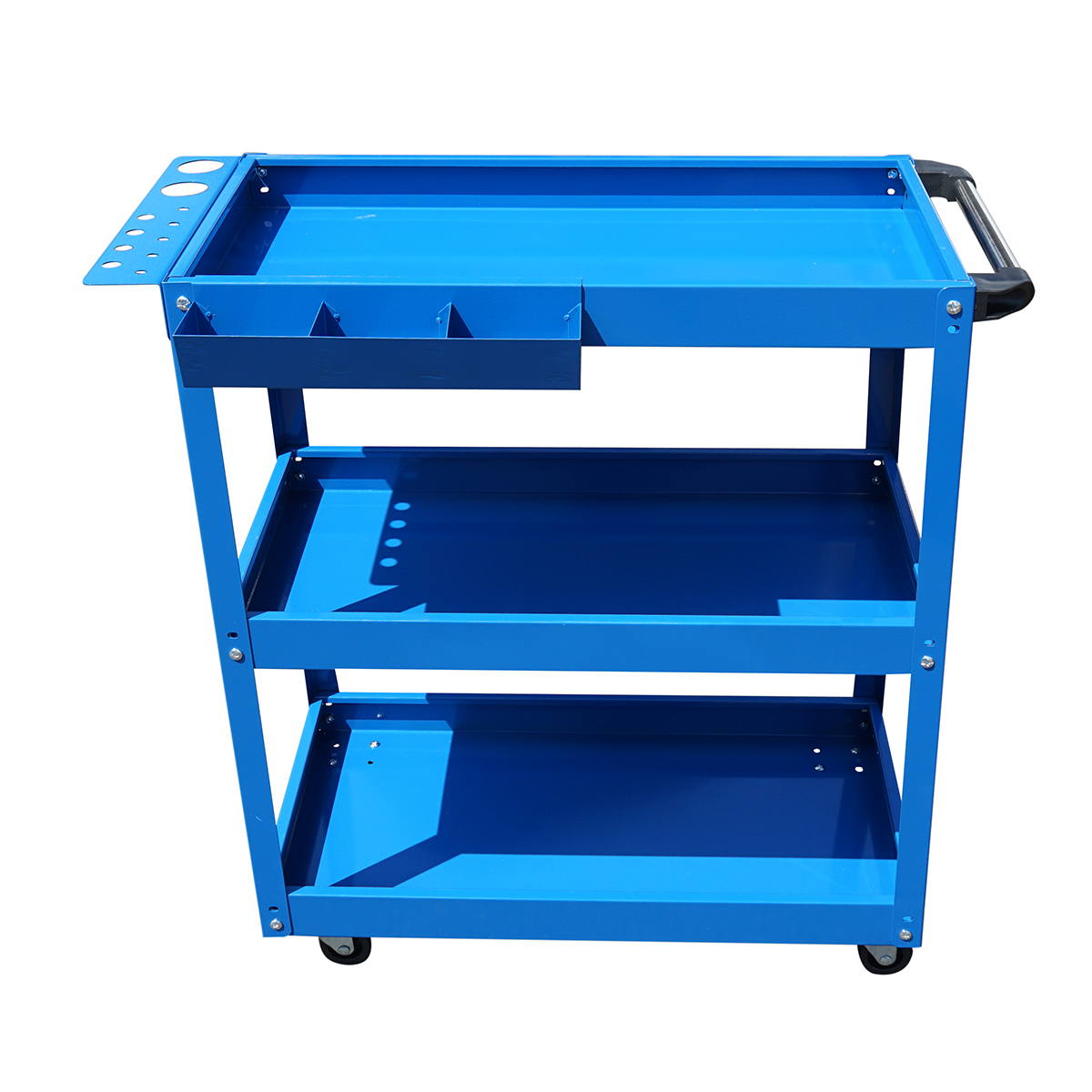 Carucior metalic pe roti cu 3 rafturi pentru scule, 660x360x730 mm, inaltime fara roti 670 mm