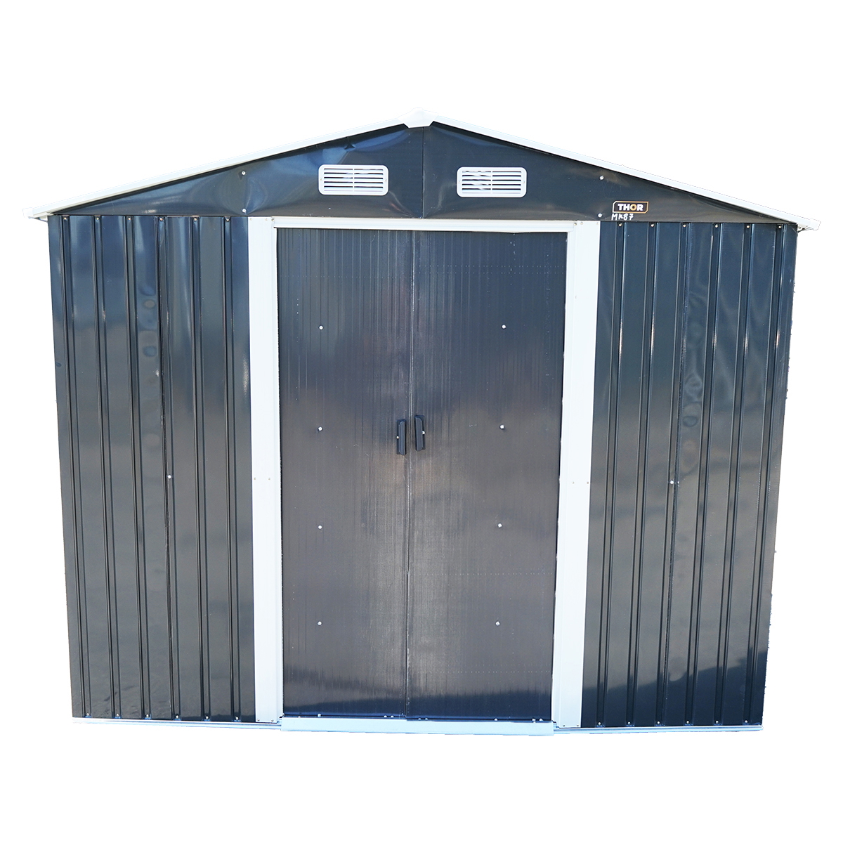 Magazie de gradina metalica 205x257x212 cm, usi glisante, 2 usi 97x170 cm, profile otel zincat 0.6 mm