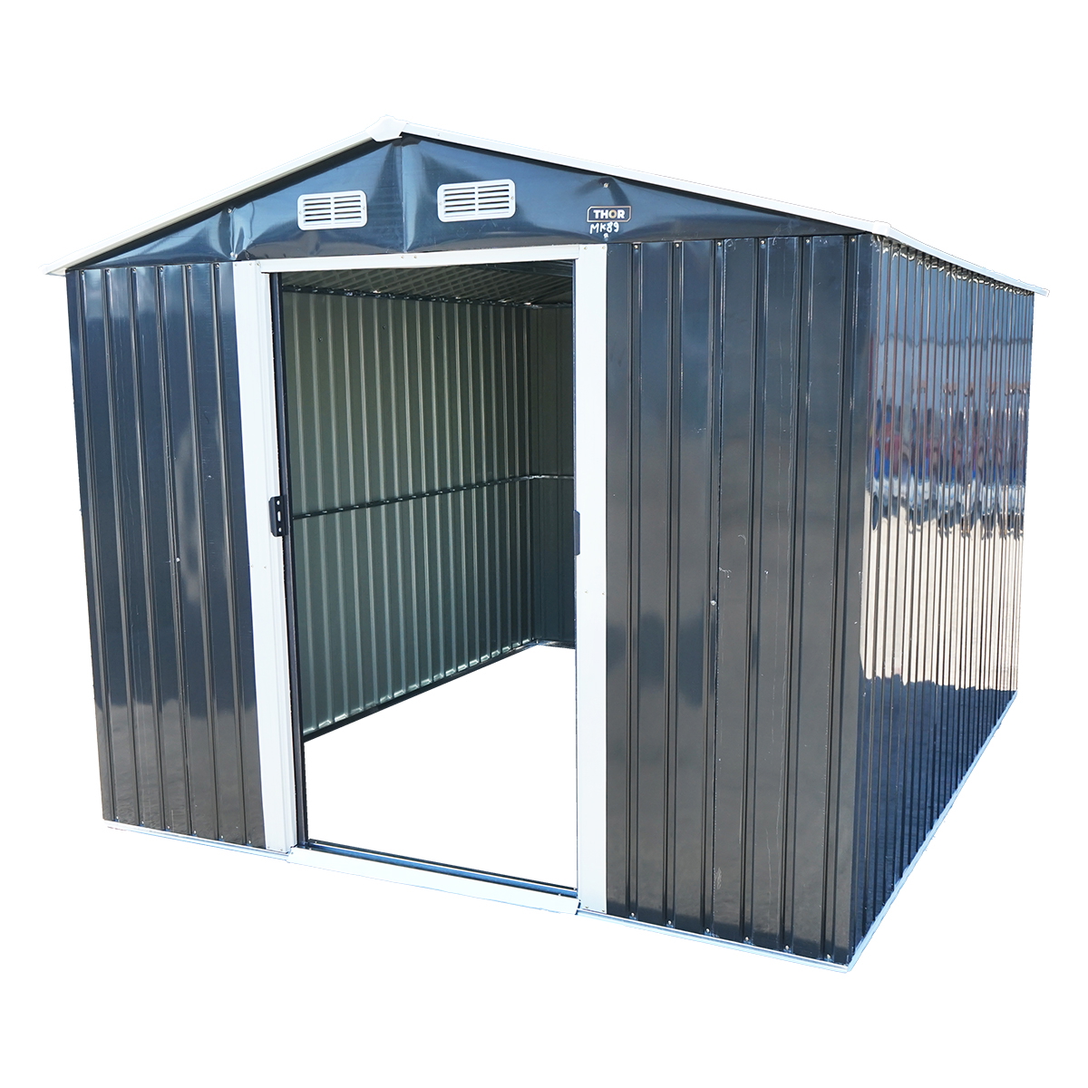 Magazie de gradina metalica 312x257x212 cm, usi glisante, 2 usi 98x170 cm, profile otel zincat 0.6 mm, cod fundatie (neinclusa) 40TH117