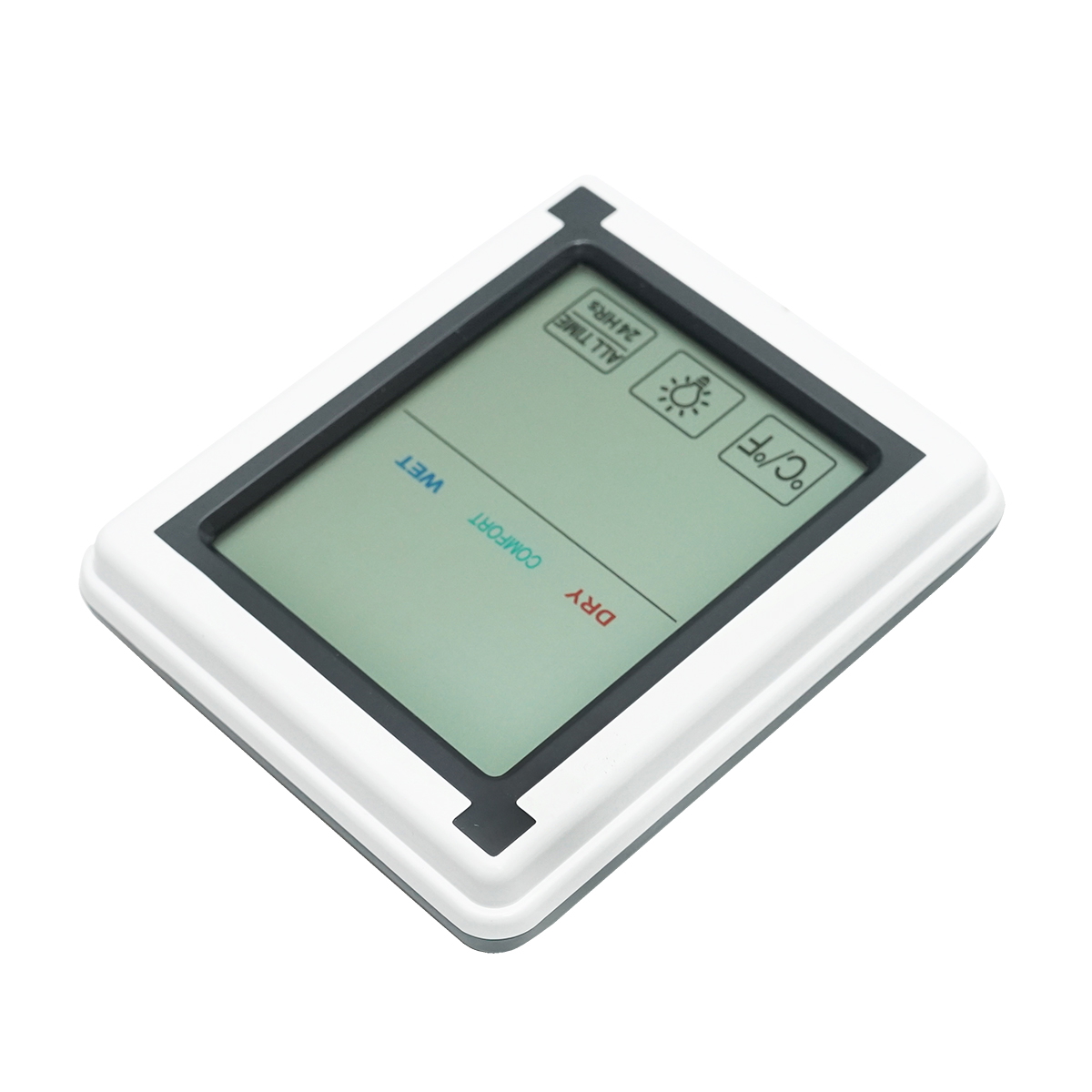 Termometru si higrometru digital touch screen, lumina de fundal, alimentare 2 x AAA 1.5V, temperatura -20 C la -70 C, umiditate 20% - 95%, afisaj C/ F, moduri DRY/COMFORT/WET