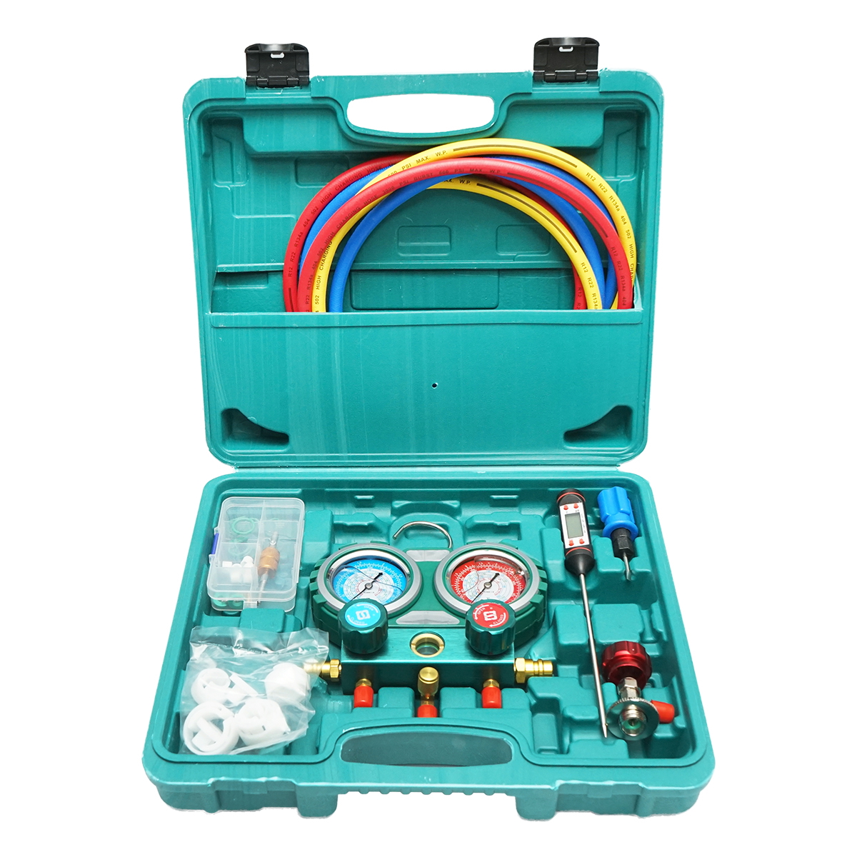 Trusa verificare si incarcare instalatii aer conditionat auto, freon R22, R32, R134a, R410a