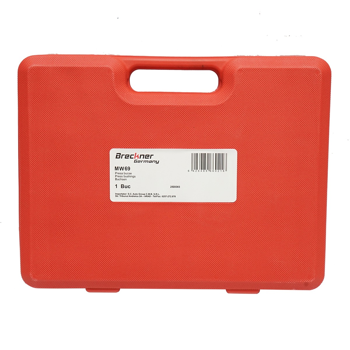 Trusa presa pentru extras rulmenti, bucse si pivoti Breckner Germany, presa universala tip C, piston ax presiune 6,4 si 19 mm, adaptoare cilindrice 44x51-70x76 mm