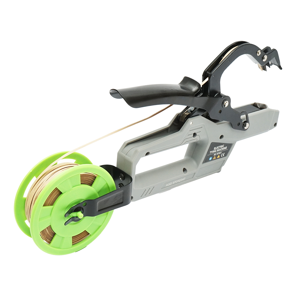 Aparat automat legat vita de vie, legume, pomi 5W, acumulator Li-ion 4.2V 2.5Ah, diametru legare 45mm, incarcare 2-3 ore, 0.55 kg, set cu rola banda si valiza