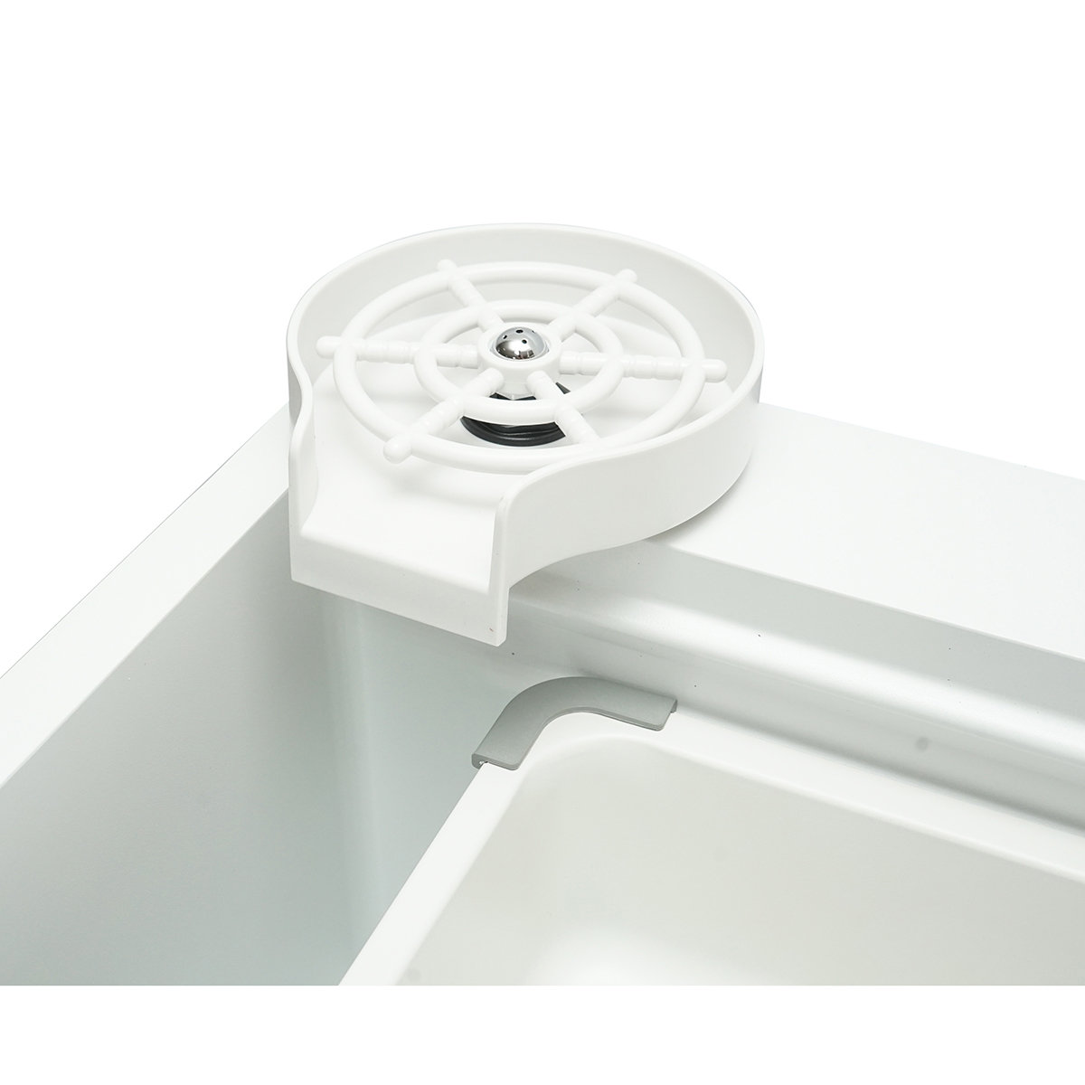 Chiuveta bucatarie multifunctionala din Otel inoxidabil 75x46x23.5 cm cu 2 baterii, functie cascada, spalator pahare, dozator sapun, scurgator legume/fructe, tava resturi, tocator, sifon si accesorii scurgere incluse